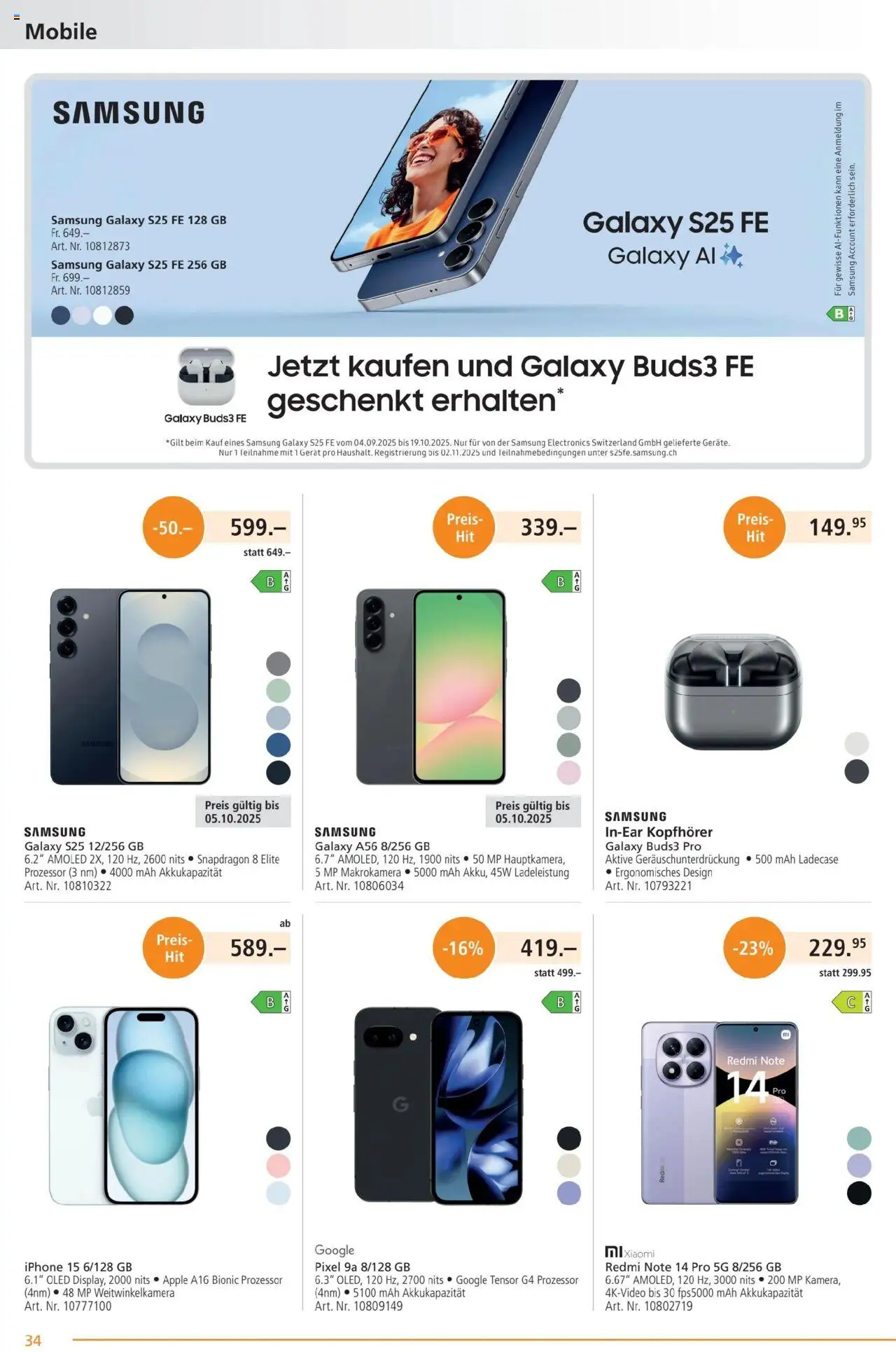 Fust Aktionen – gültig ab 22.09.2025 | Seite: 34 | Produkte: Kopfhörer, Samsung, Iphone, Xiaomi