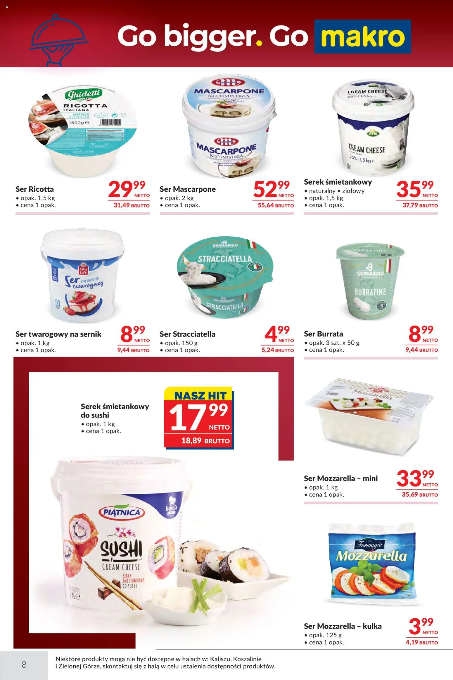 Makro Gazetka - Oferta dla gastronomii od 17.02.2026 | Strona: 8 | Produkty: Cream cheese, Ser, Ser mascarpone, Ricotta