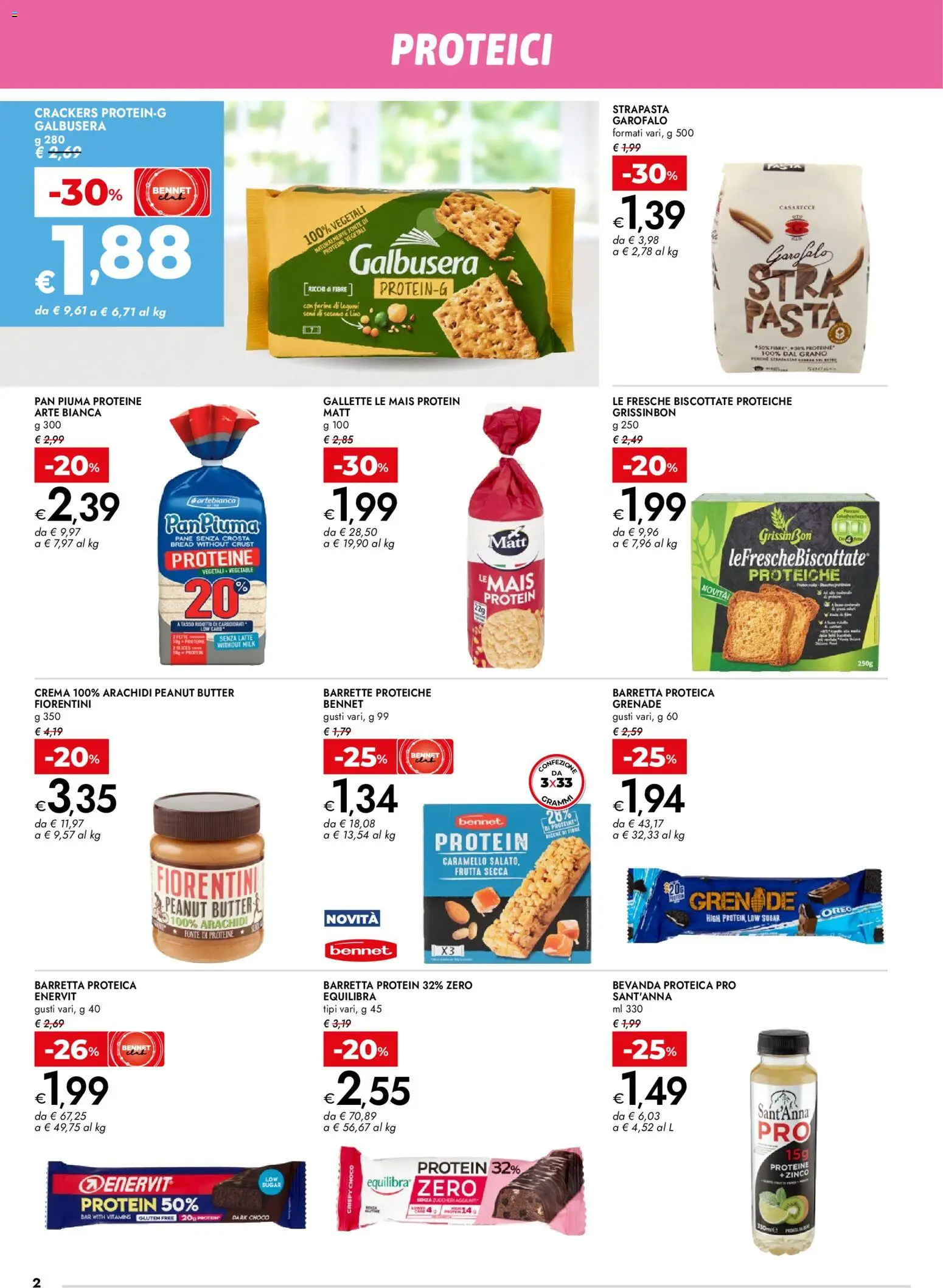 Volantino bennet del 02.04.2026 | Pagina: 2 | Prodotti: Latte, Gallette, Barretta, Mais