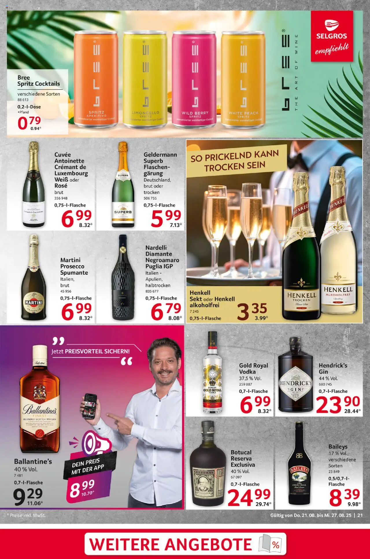 Selgros Prospekt 	 - gültig ab dem 21.08.2025 | Seite: 21 | Produkte: Martini, Prosecco, Baileys, Vodka