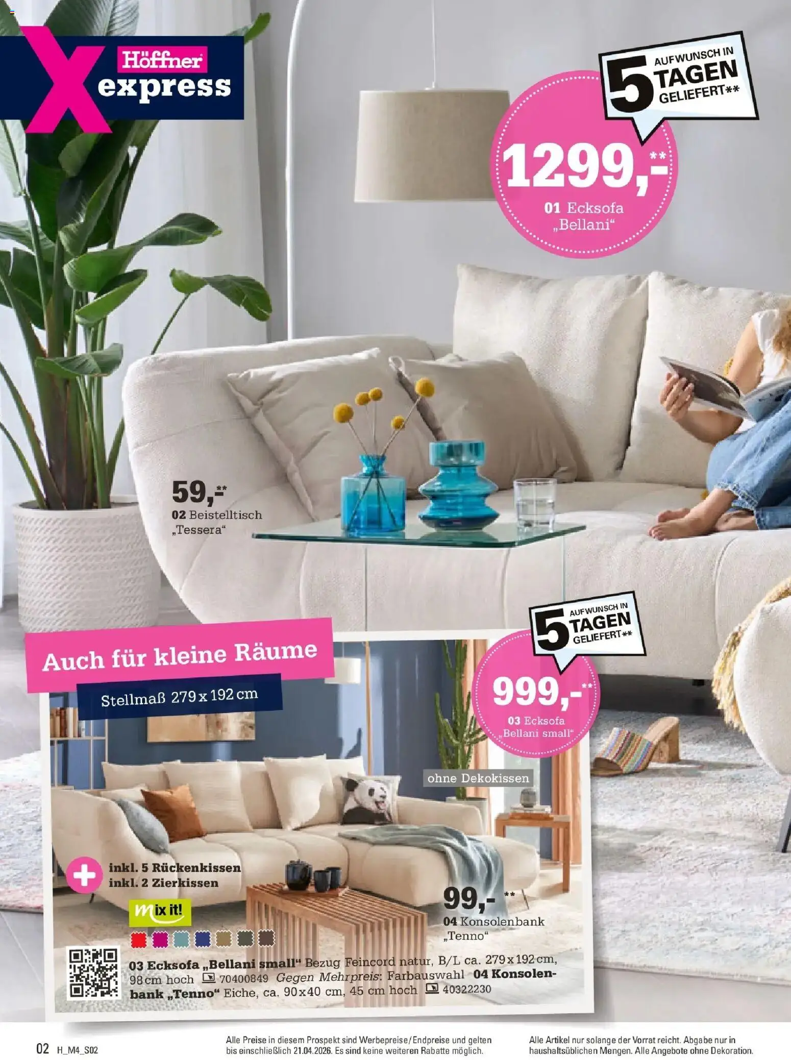 Höffner Prospekt Cottbus-Willmersdorf	 – gültig ab 01.04.2026 | Seite: 2 | Produkte: Ecksofa, Beistelltisch