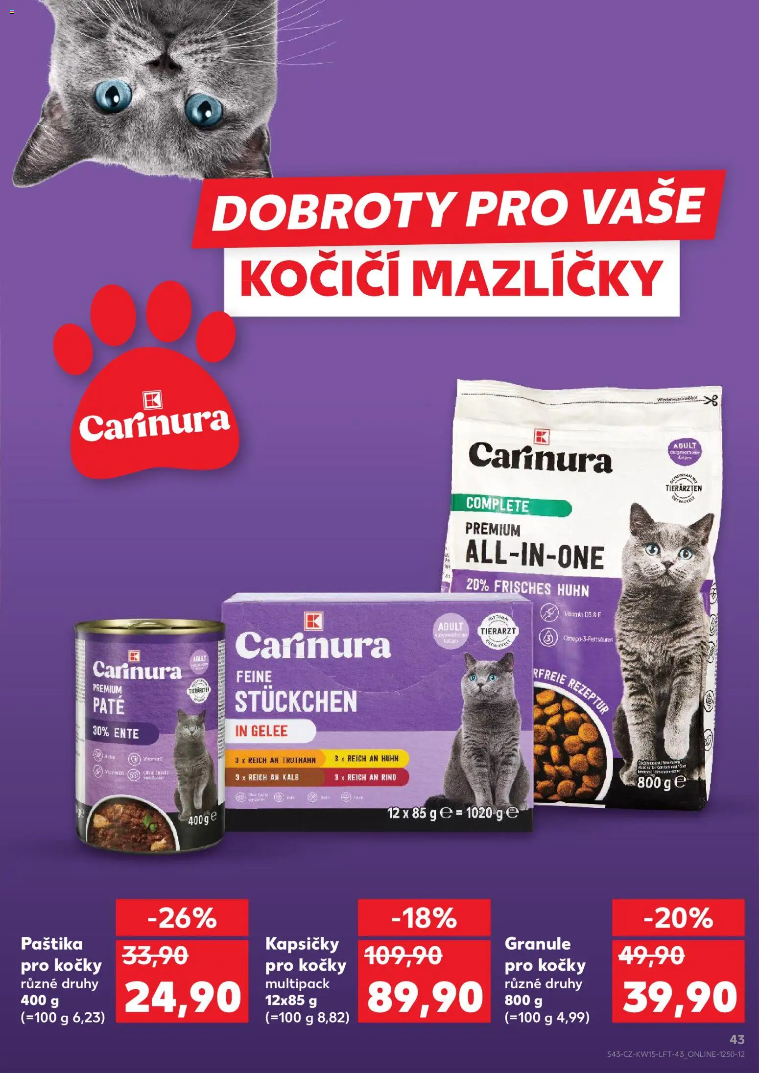 Kaufland leták - Plzeň od 08.04.2026 | Strana: 43 | Produkty: Granule, Kapsičky pro kočky, Granule pro kočky, Paštika