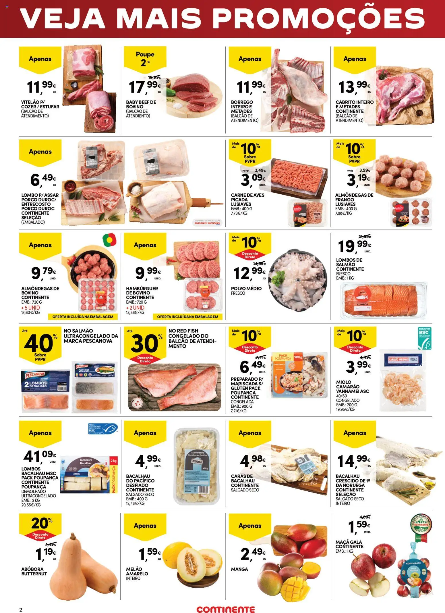 Continente - Fim de Semana │ válido de 05.12.2025 | Página: 2 | Produtos: Bacalhau, Polvo, Hambúrguer, Cabrito
