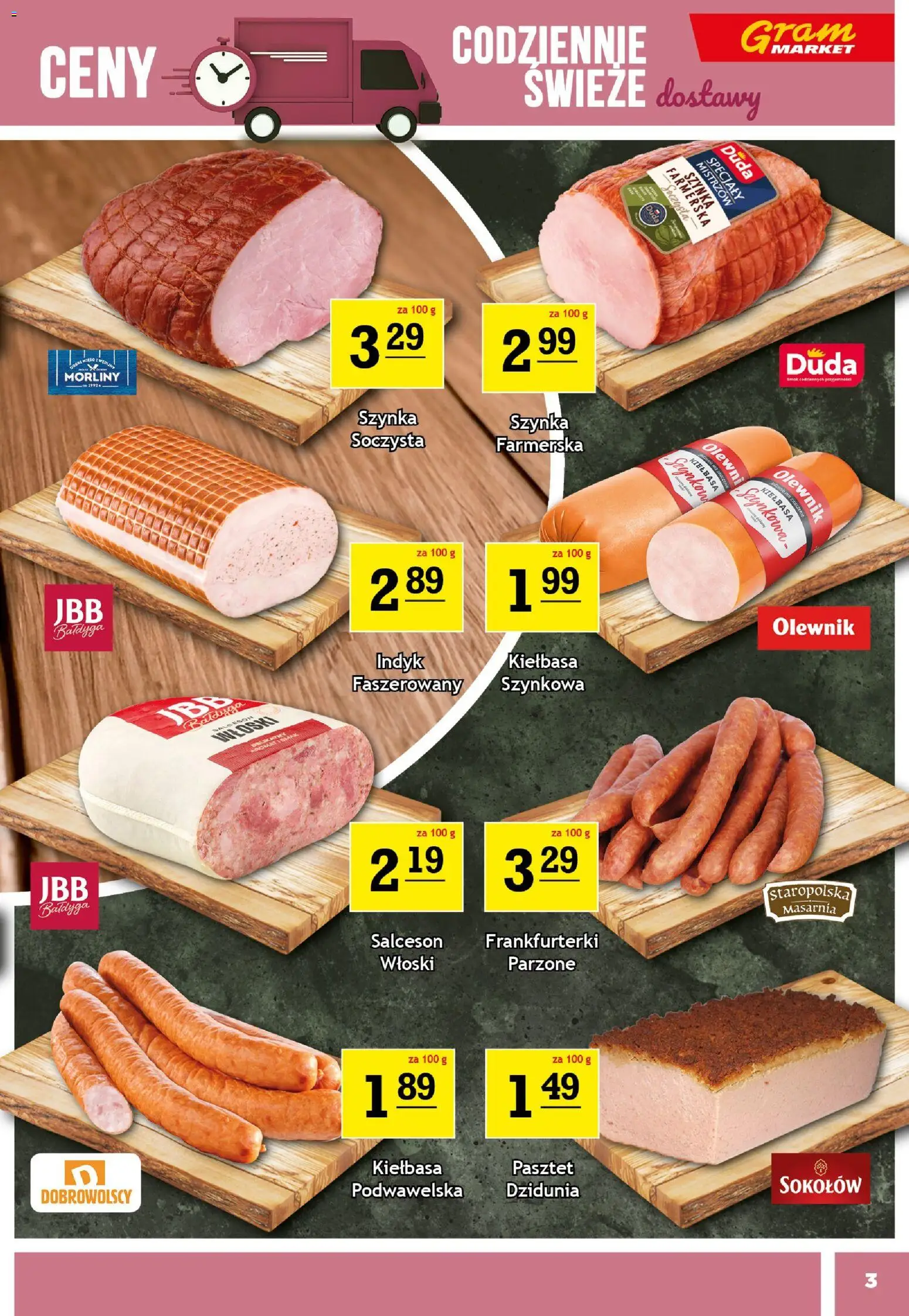Gram Market Gazetka od 21.01.2026 | Strona: 3 | Produkty: Kiełbasa, Frankfurterki, Szynka