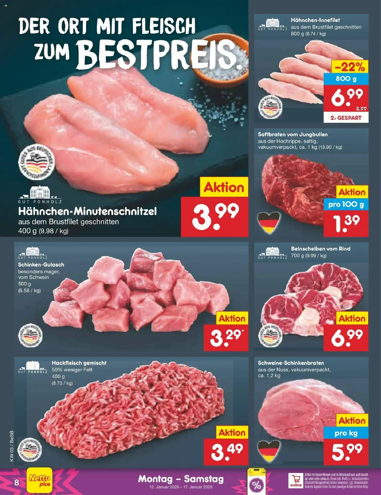 Netto Marken-Discount prospekt Kremmen	 – gültig ab 12.01.2026 | Seite: 8 | Produkte: Fleisch, Hackfleisch