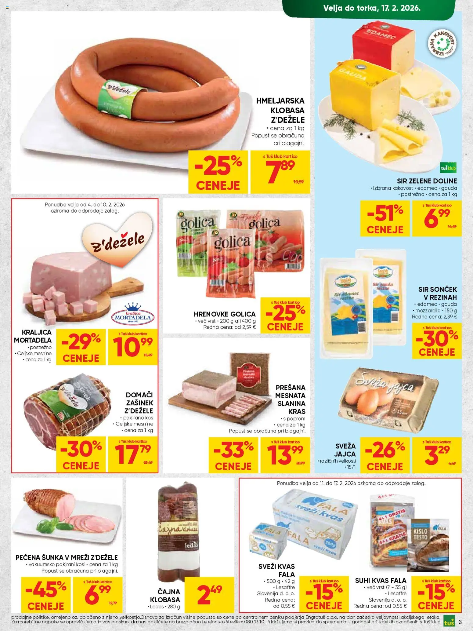 Novi Tuš katalog ponudbe – veljaven od 04.02.2026 | Stran: 3 | Izdelki: Hrenovke, Polica, Slanina, Sunka