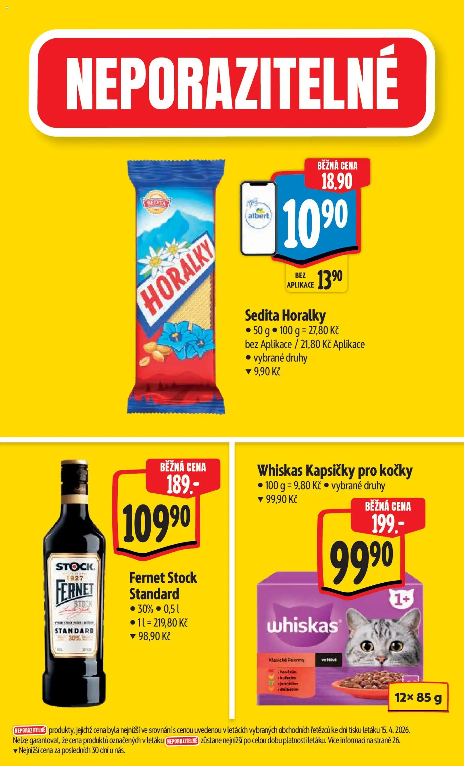 Albert leták - Hypermarket od 22.04.2026 | Strana: 5 | Produkty: Whiskas, Kapsičky pro kočky, Horalky, Fernet