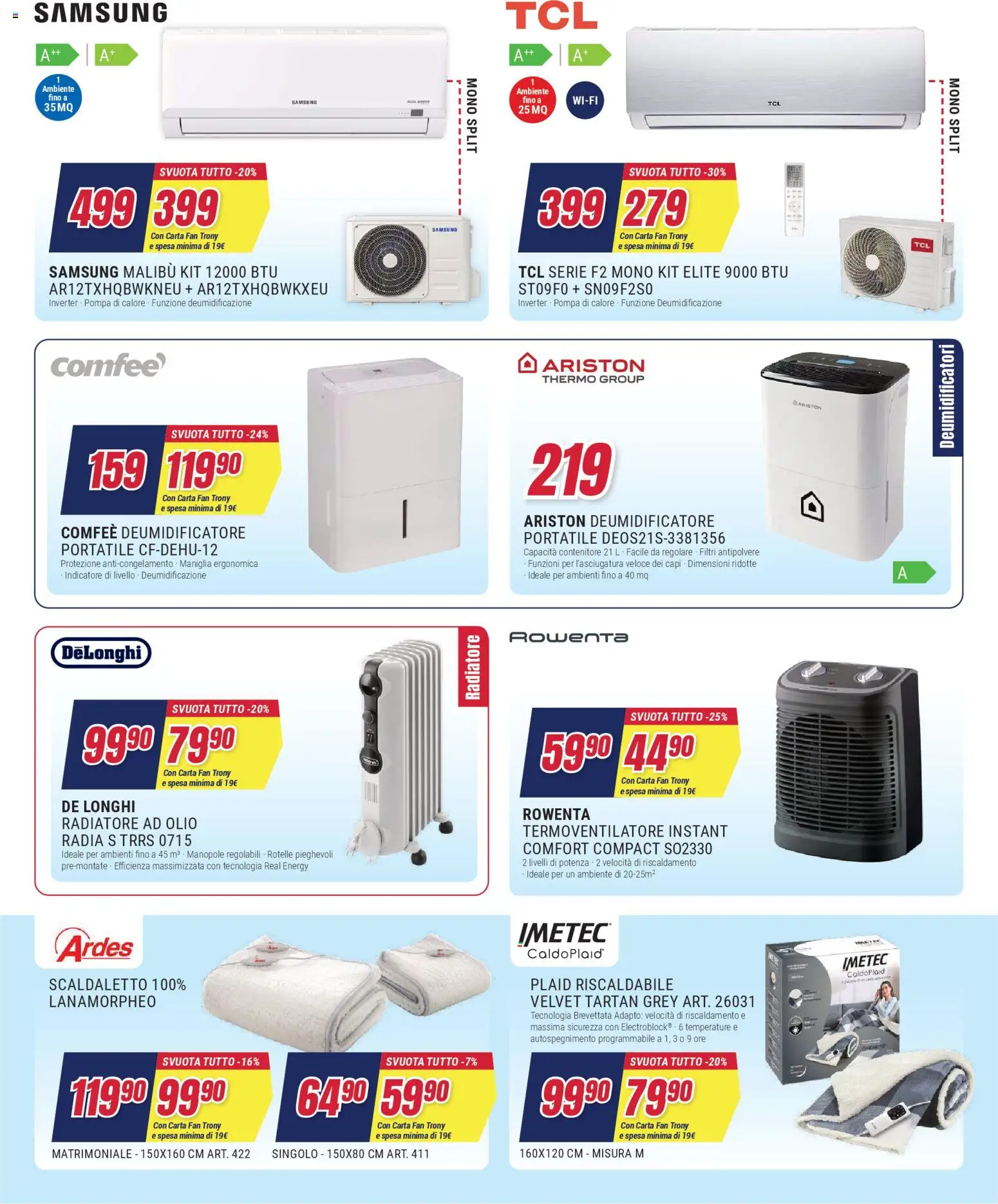Volantino Trony del 15.01.2026 | Pagina: 20 | Prodotti: Plaid, Deumidificatore, Fan, Samsung