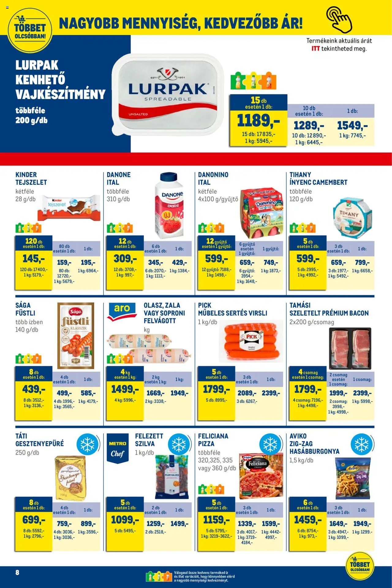Metro akciós ujság - amely érvényes a következő dátumtól: 01.10.2025 | Oldal: 8 | Termékek: Bacon, Tejszelet, Hasábburgonya, Camembert