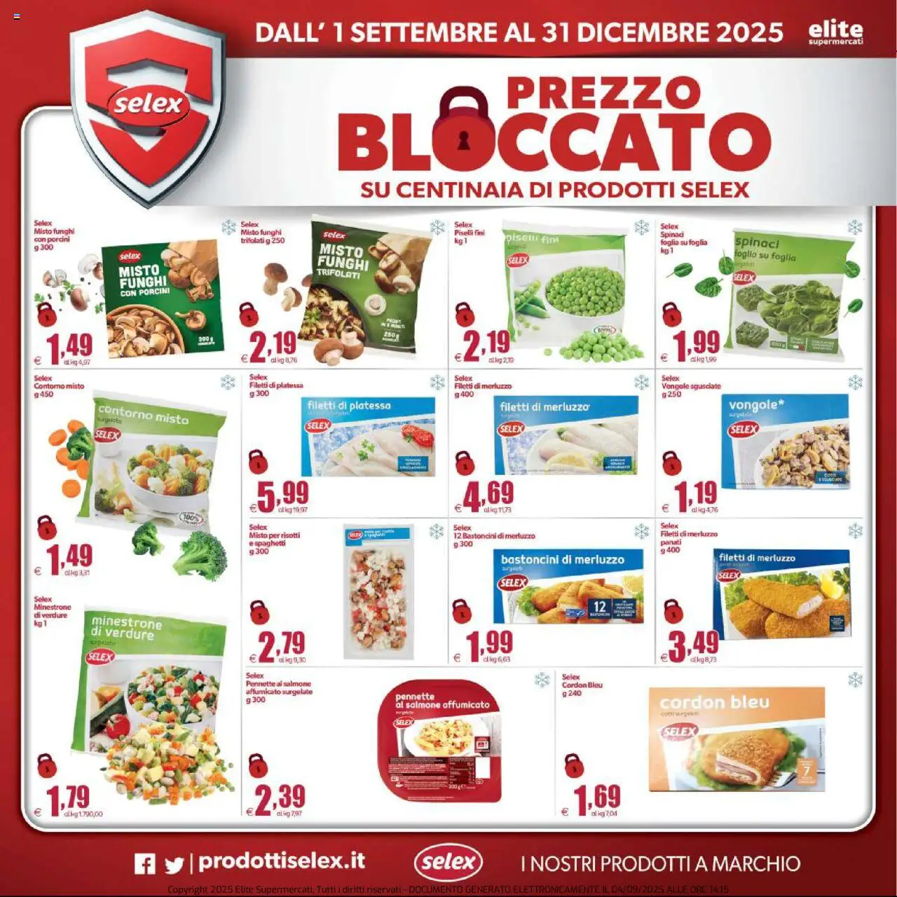 Volantino Elite Supermercati del 01.09.2025 | Pagina: 8 | Prodotti: Salmone affumicato, Merluzzo, Verdure, Piselli