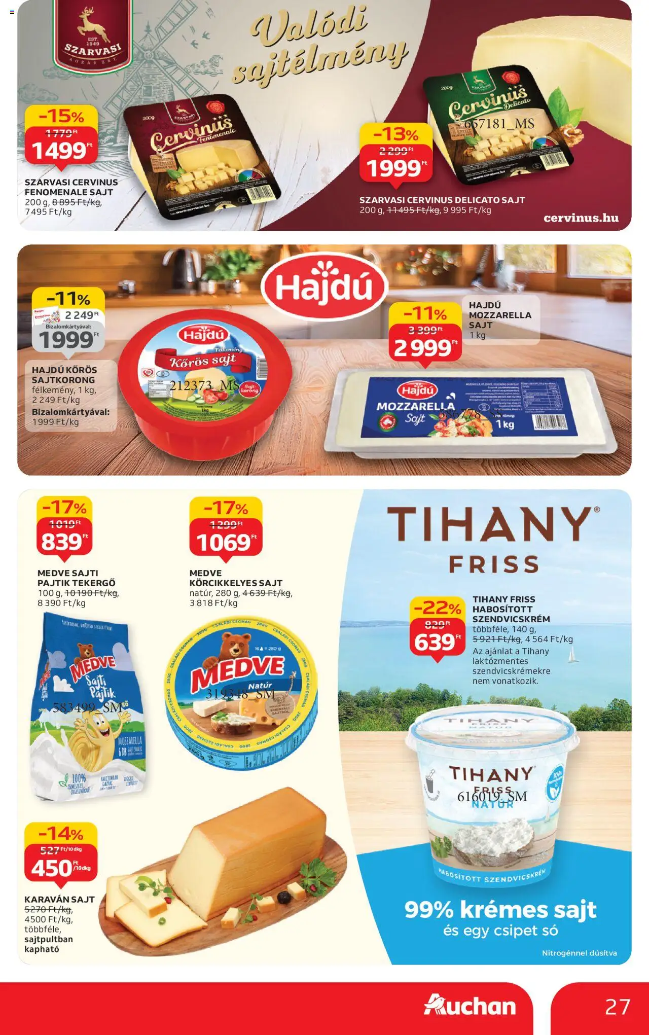 Auchan akciós ujság - amely érvényes a következő dátumtól: 09.10.2025 | Oldal: 27 | Termékek: Mozzarella, Tihany, Sajt, Só