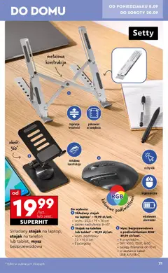 Stojak na telefon lub tablet*, Stojak na telefon lub tablet, wym. podstawy: 7,2 x 10,2 cm, 3 przeguby, obrót: 360°, metalowa konstrukcja od 11.09.2025 | Strona: 23 | Produkty: Telefon, Laptop, Mysz, Kabel