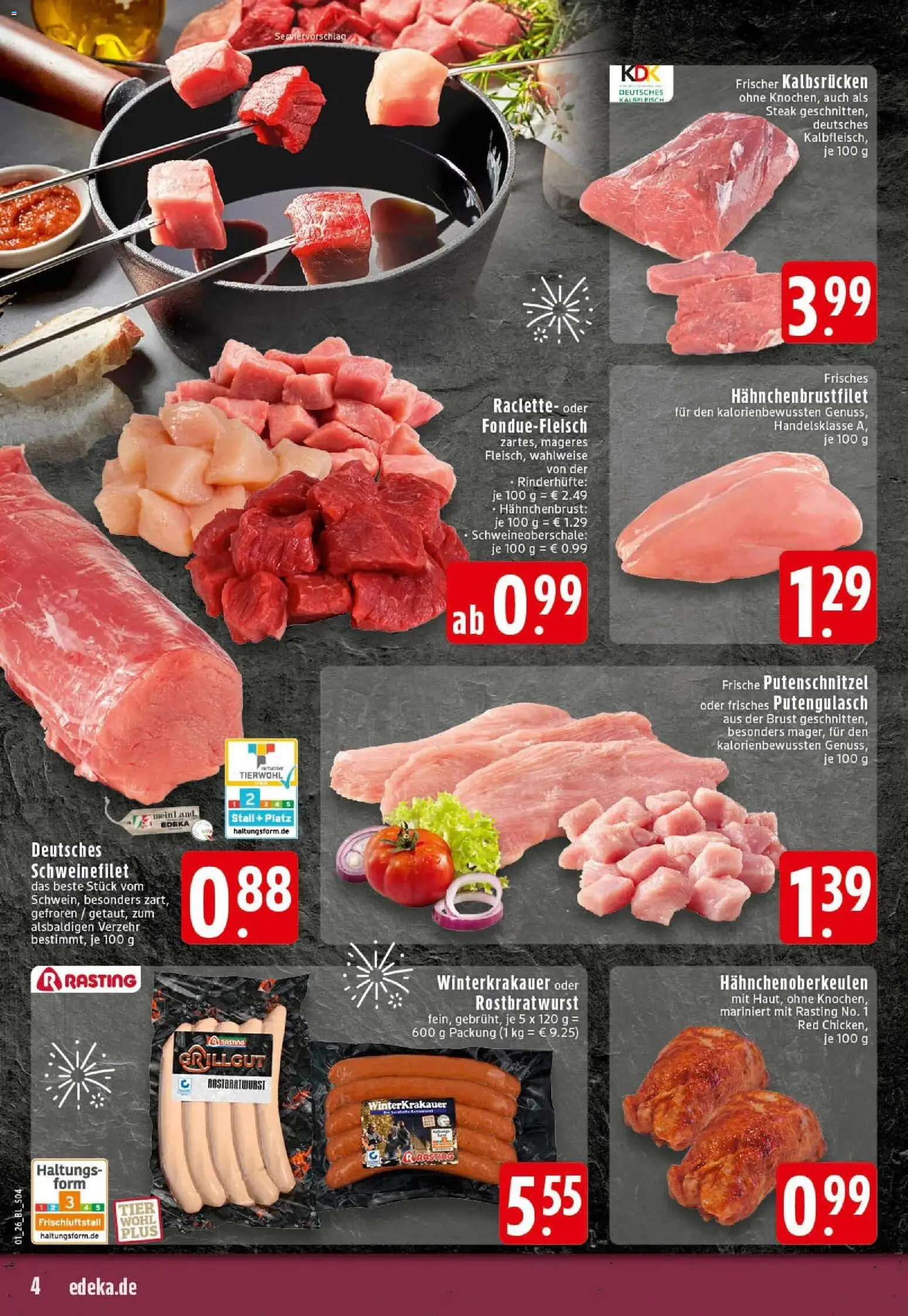 Edeka prospekt Mettingen	 – gültig ab 28.12.2025 | Seite: 4 | Produkte: Schweinefilet, Raclette, Steak, Hahnchenbrust