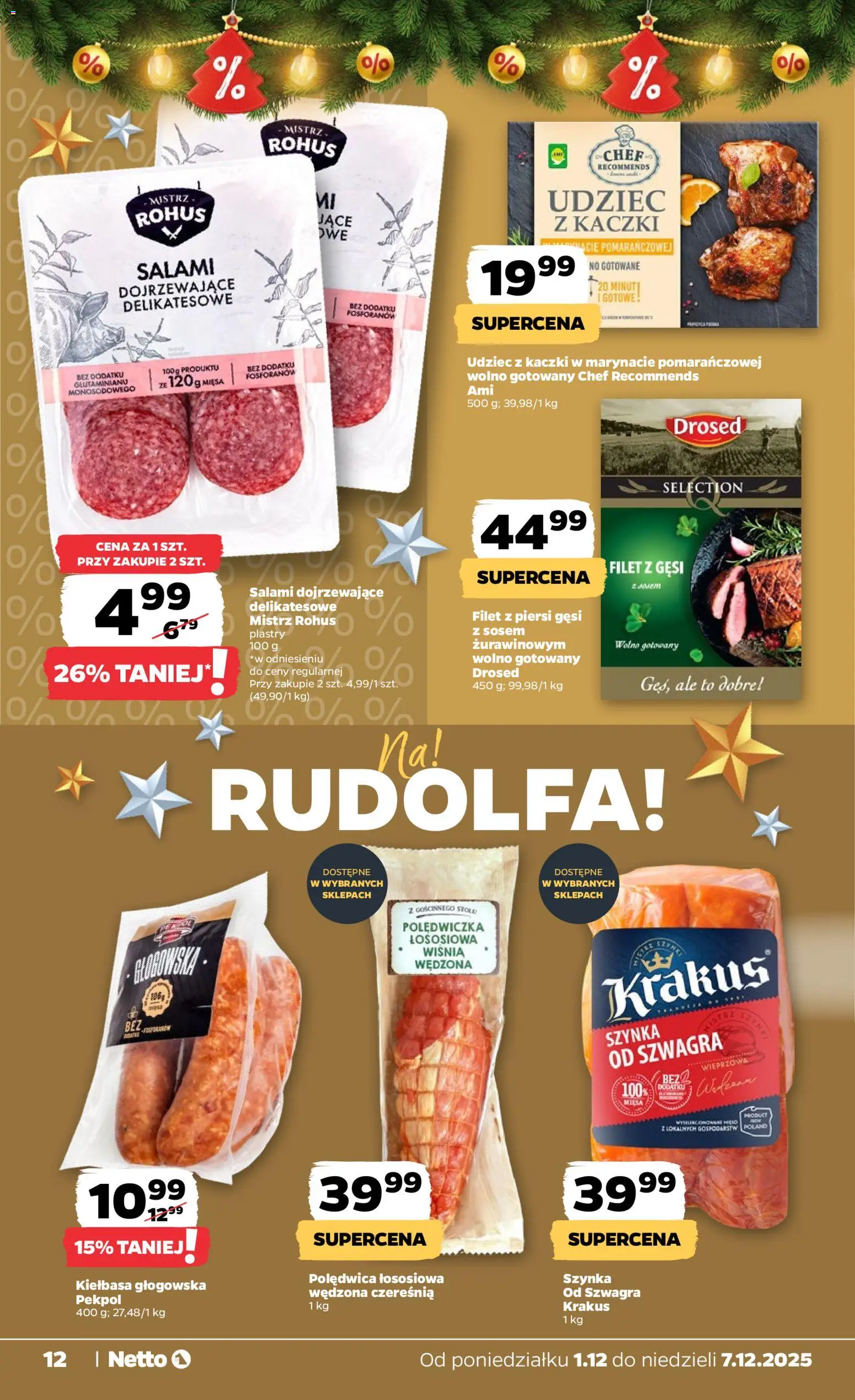 Netto gazetka - Spożywcza od 01.12.2025 | Strona: 12 | Produkty: Kiełbasa, Piersi, Szynka, Salami