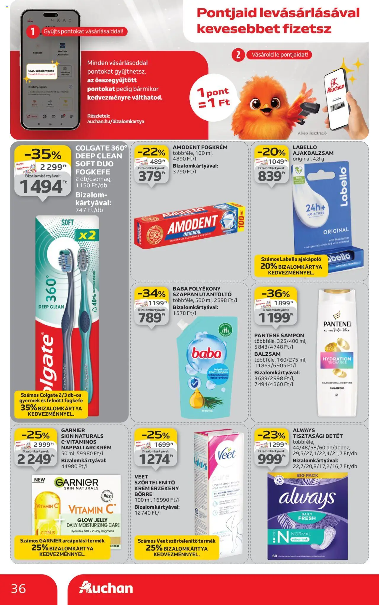 Auchan akciós ujság - amely érvényes a következő dátumtól: 24.10.2025 | Oldal: 36 | Termékek: Sampon, Vitamin c, Szappan, Fogkefe