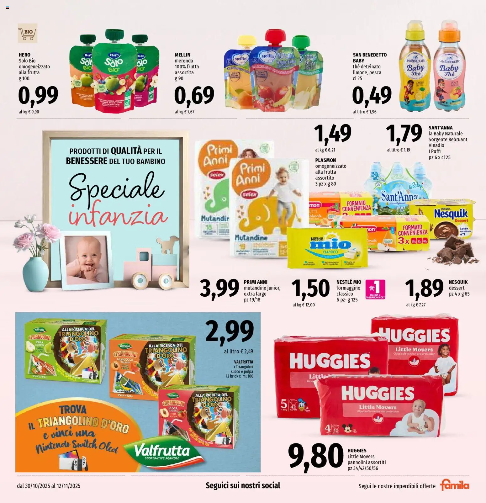 Volantino Famila del 30.10.2025 | Pagina: 17 | Prodotti: Pannolini, Succo, Pesca, The