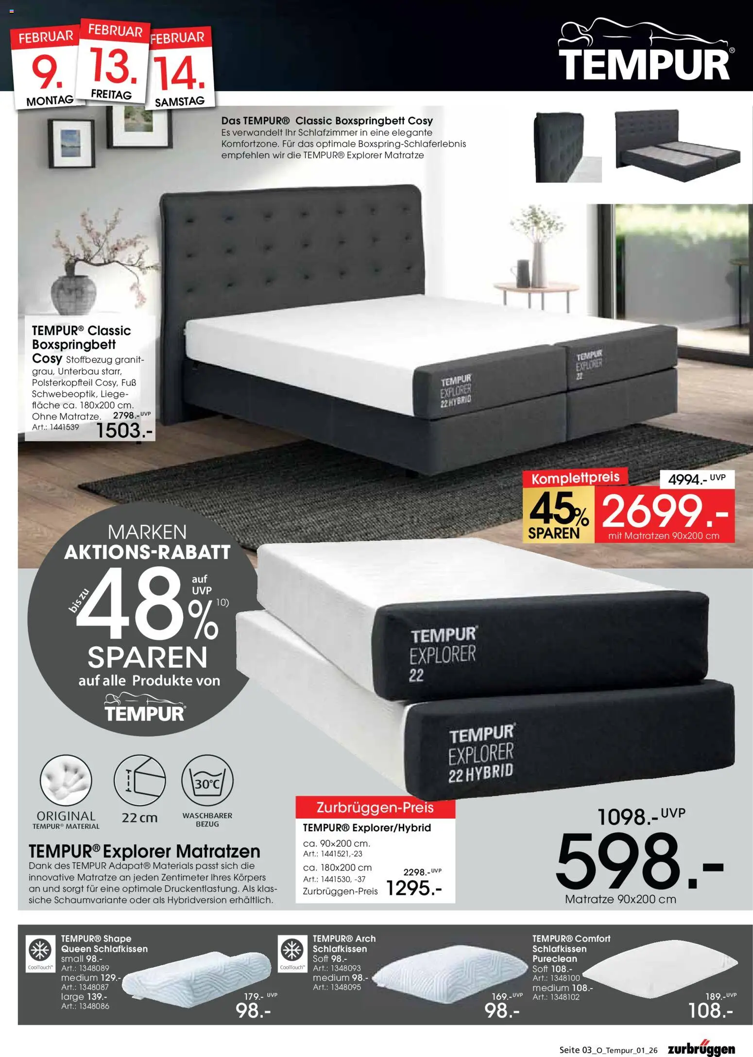 Zurbrüggen  Tempur Fachberatertage – gültig ab 06.02.2026 | Seite: 3 | Produkte: Matratze, Boxspringbett, Liege