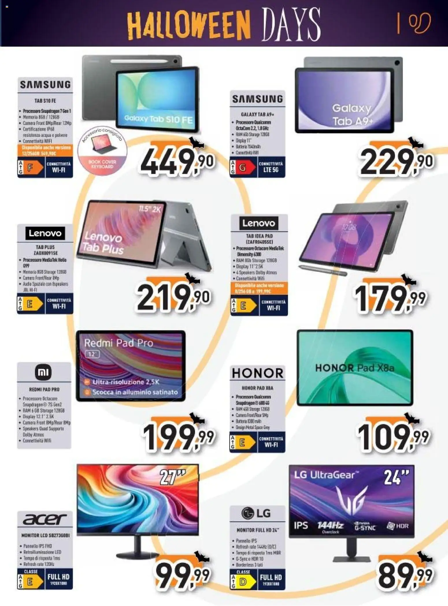 Volantino Unieuro del 27.10.2025 | Pagina: 19 | Prodotti: Monitor, Samsung Galaxy, Acqua, Samsung