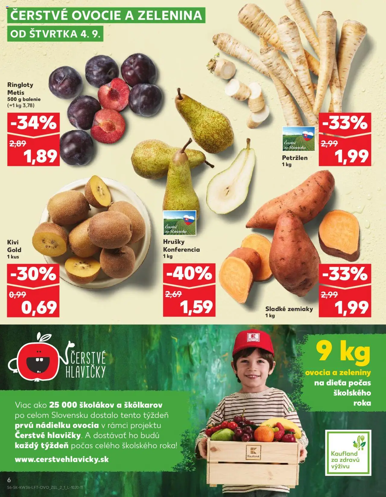 Nové Kaufland akcie – leták je platný od 04.09.2025 | Strana: 6 | Produkty: Kiwi, Zemiaky, Petržlen, Ovocie
