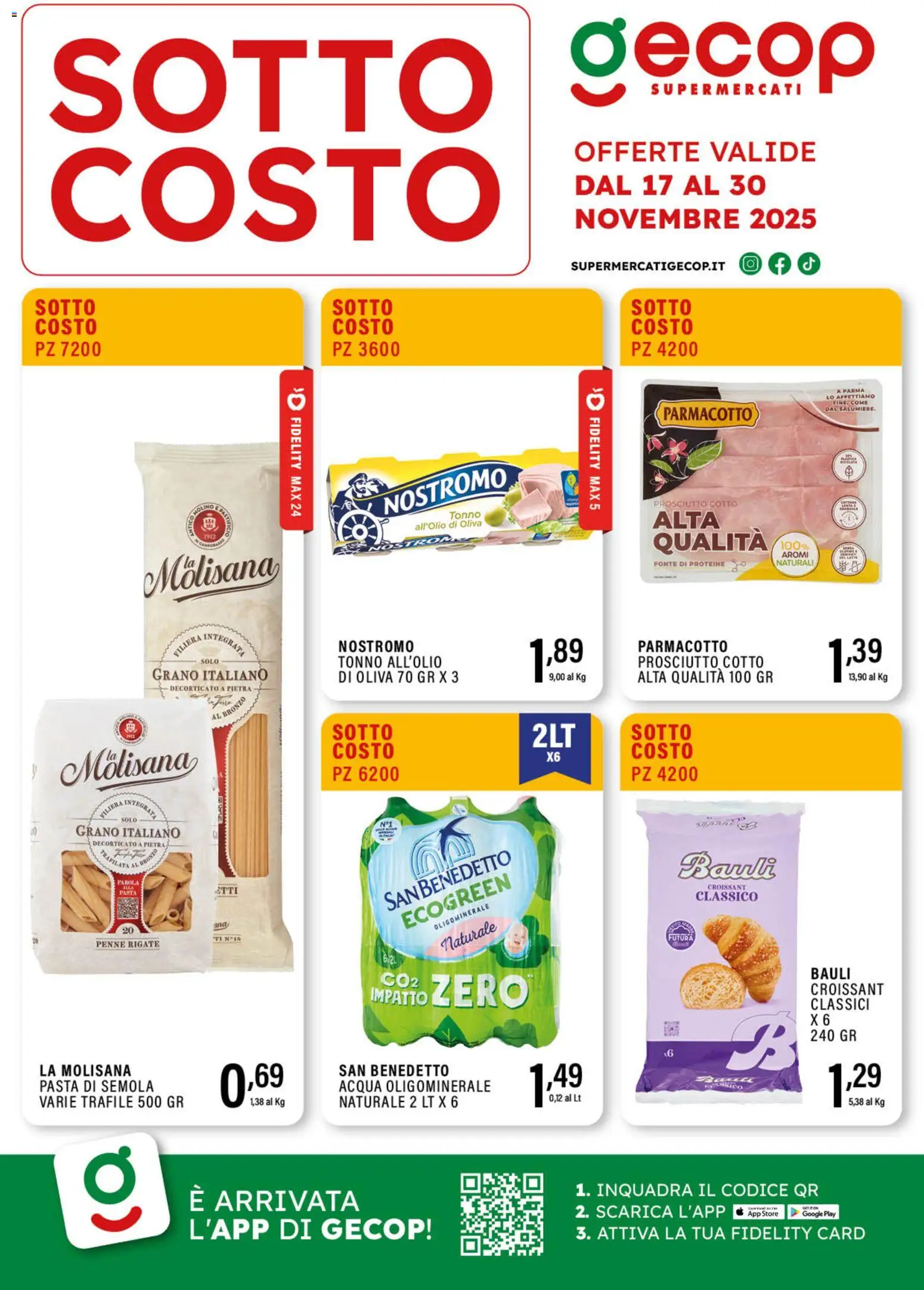 Volantino GECOP del 17.11.2025 | Pagina: 1 | Prodotti: Prosciutto Cotto, Pasta, Tonno, Penne