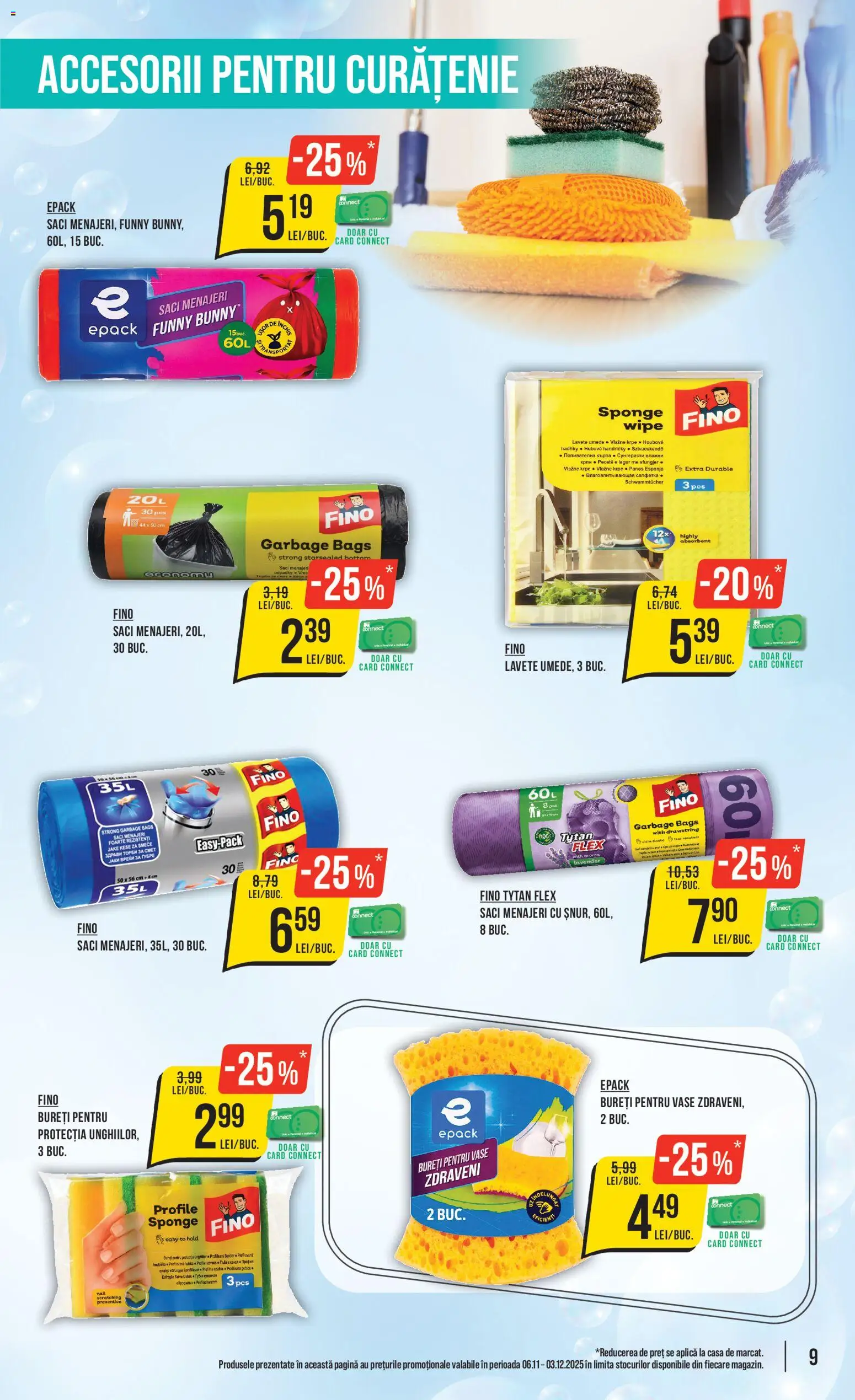 Noul catalog Mega Image – valabil de la 06.11.2025 | Pagină: 9 | Produse: Saci menajeri, Lavete