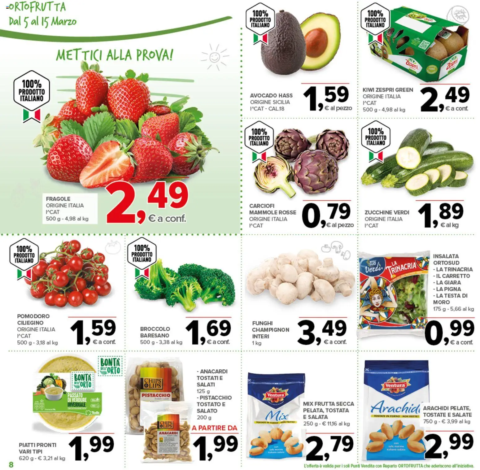 Volantino Todis del 05.03.2026 | Pagina: 8 | Prodotti: Fragole, Insalata, Avocado, Forno