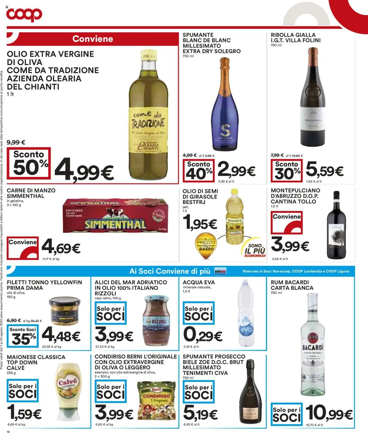 Volantino COOP del 07.08.2025 | Pagina: 16 | Prodotti: Olio, Top, Rum, Olio extra vergine