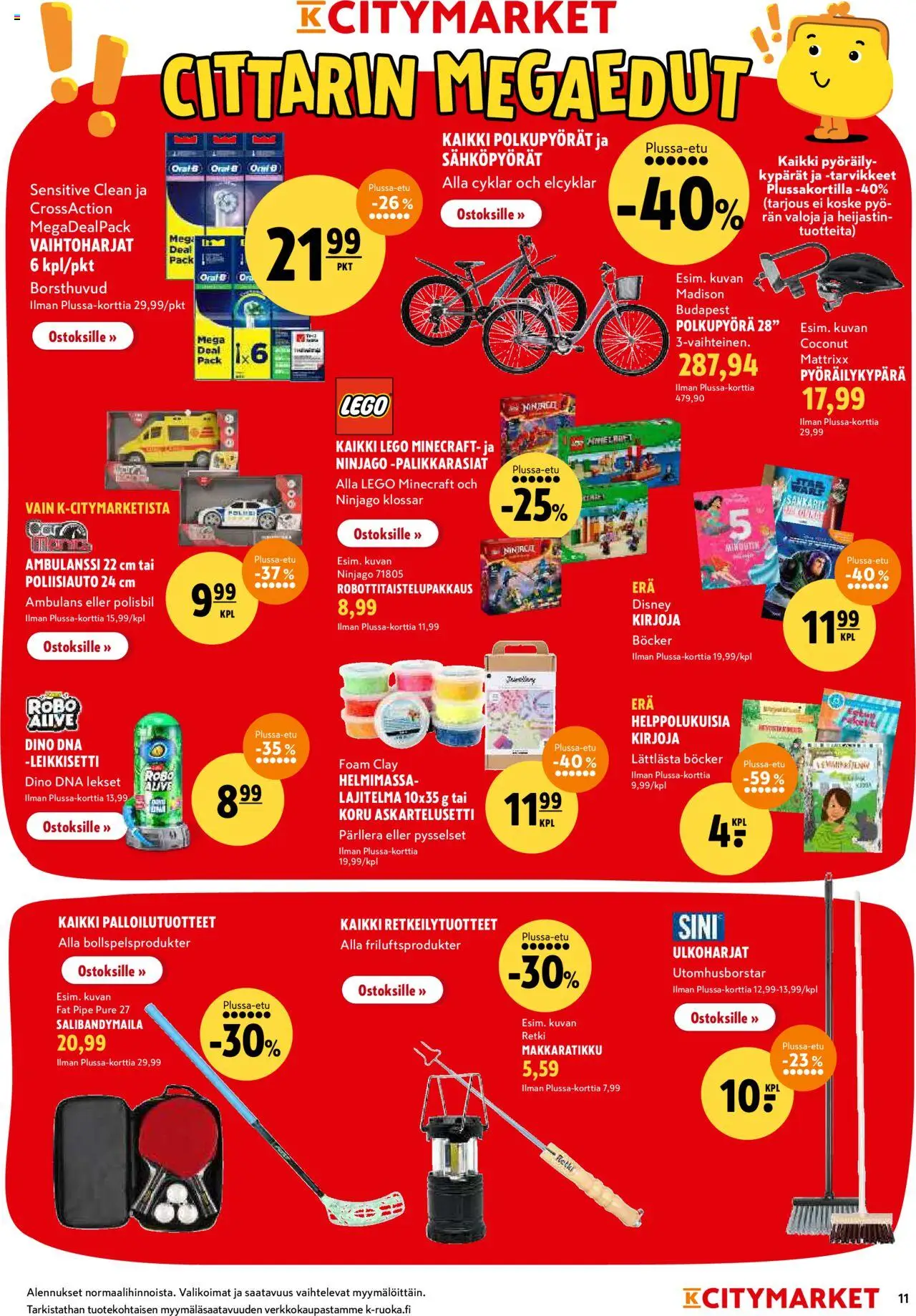 K-Citymarket tarjoukset – voimassa 18.09.2025 alkaen | Sivu: 11 | Tuotteet: Pyöräilykypärä, Polkupyörä