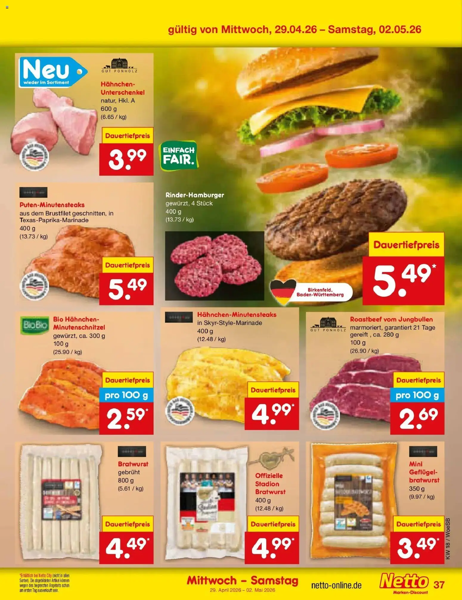 Netto Marken-Discount Prospekt Gemmingen	 – gültig ab 27.04.2026 | Seite: 51 | Produkte: Hahnchen, Bratwurst, Roastbeef