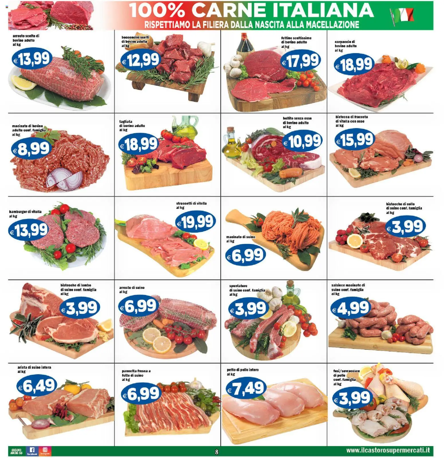 Volantino Il Castoro del 06.03.2026 | Pagina: 8 | Prodotti: Bovino, Petto di Pollo, Pancetta, Hamburger