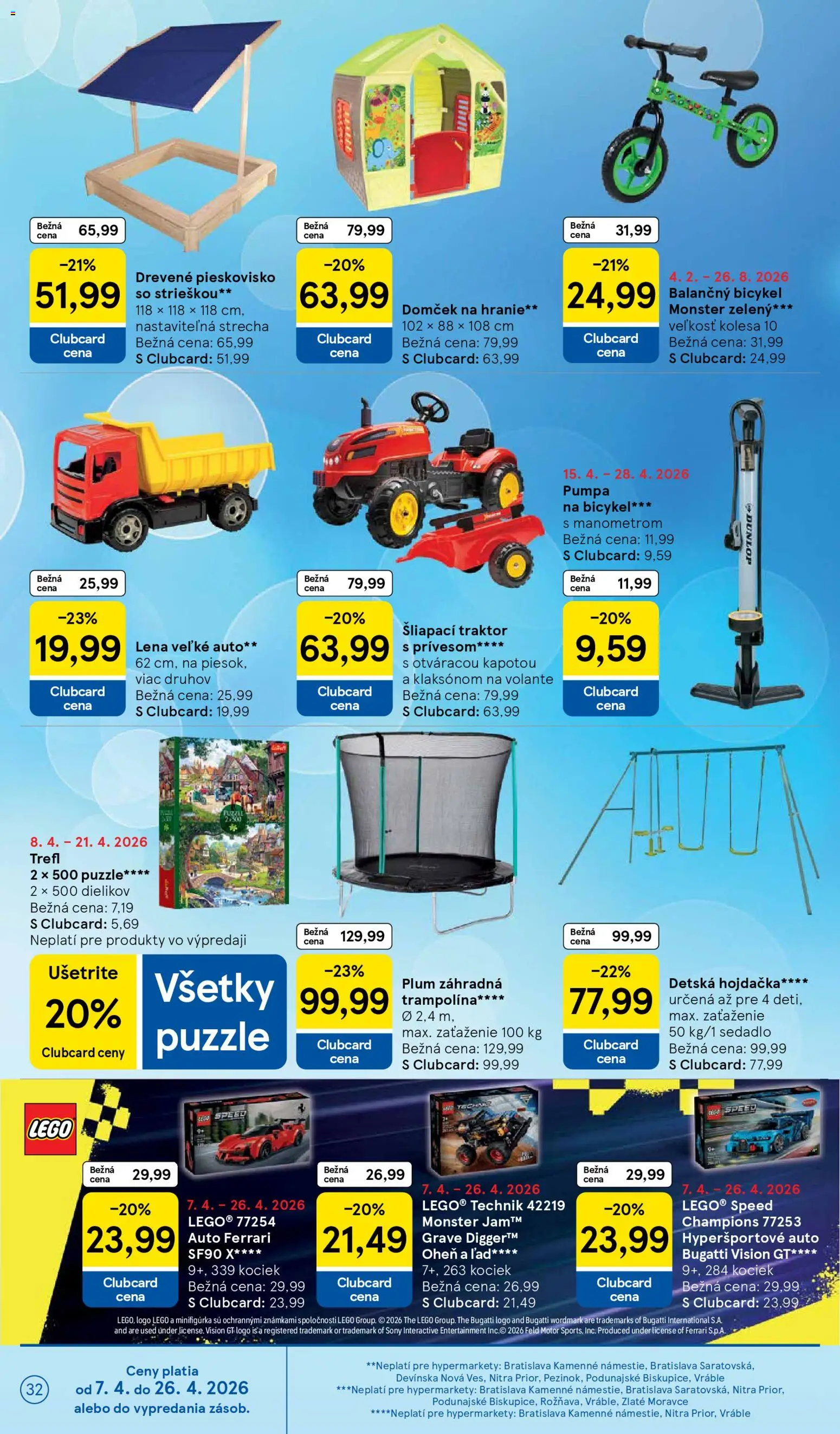 Nové Tesco akcie – leták je platný od 15.04.2026 | Strana: 32 | Produkty: Pumpa, Detská hojdačka, Hojdačka