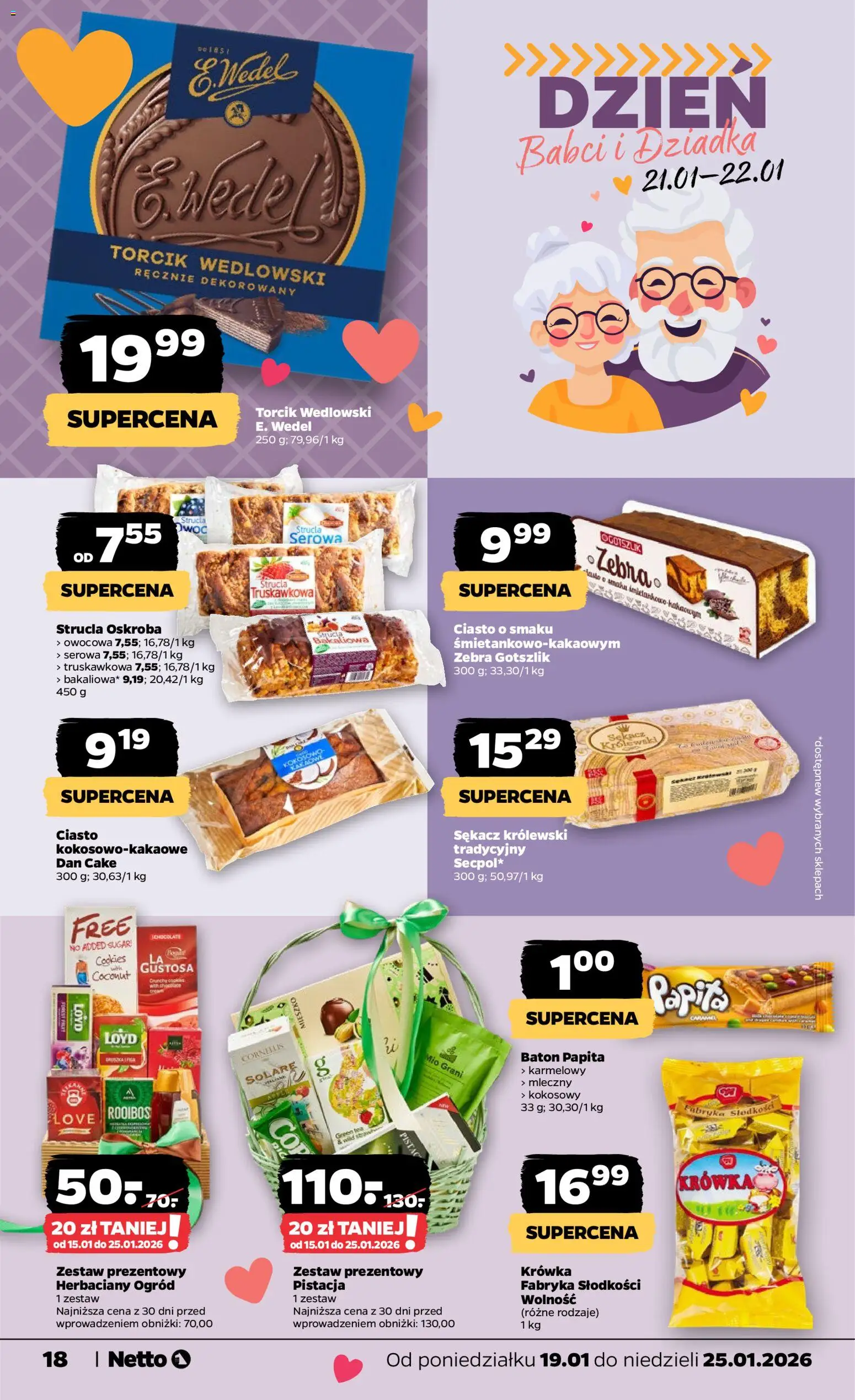 Netto gazetka - Spożywcza od 19.01.2026 | Strona: 18 | Produkty: Ciasto, Krowka, Baton, Torcik wedlowski