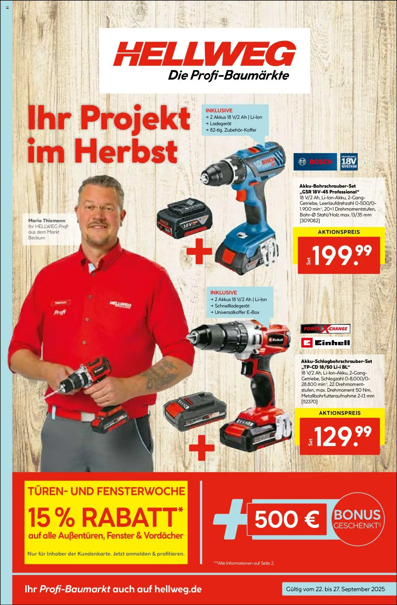 Hellweg Prospekt – gültig ab 22.09.2025 | Seite: 1 | Produkte: Bosch, Ladegerät