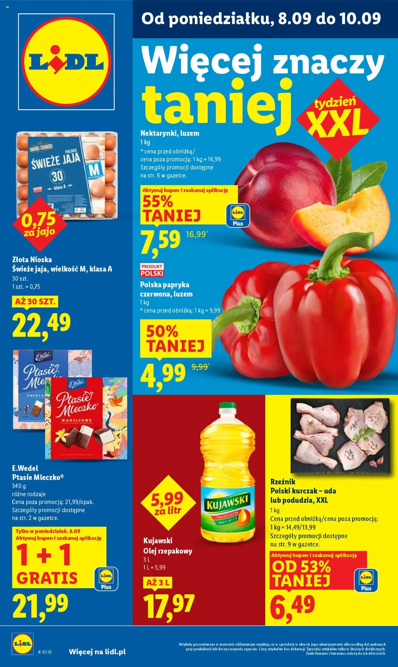 Lidl Gazetka od 08.09.2025 | Strona: 1 | Produkty: Olej rzepakowy, Kurczak, Ptasie mleczko, Olej