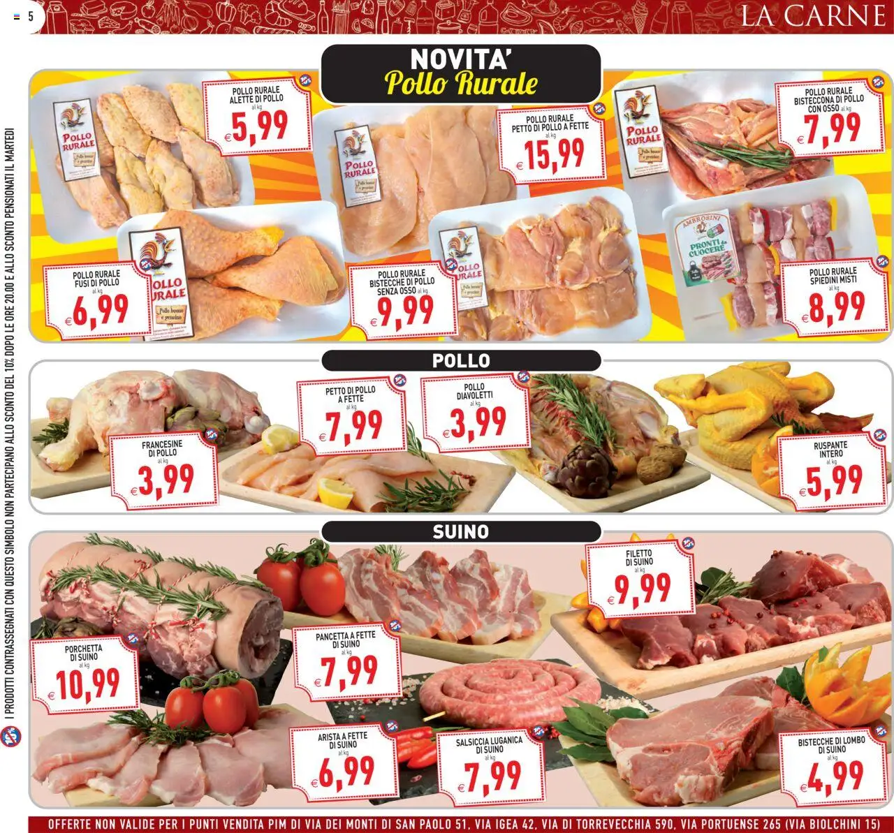 Volantino PIM Supermercati del 17.09.2025 | Pagina: 5 | Prodotti: Pollo, Pancetta, Suino, Salsiccia