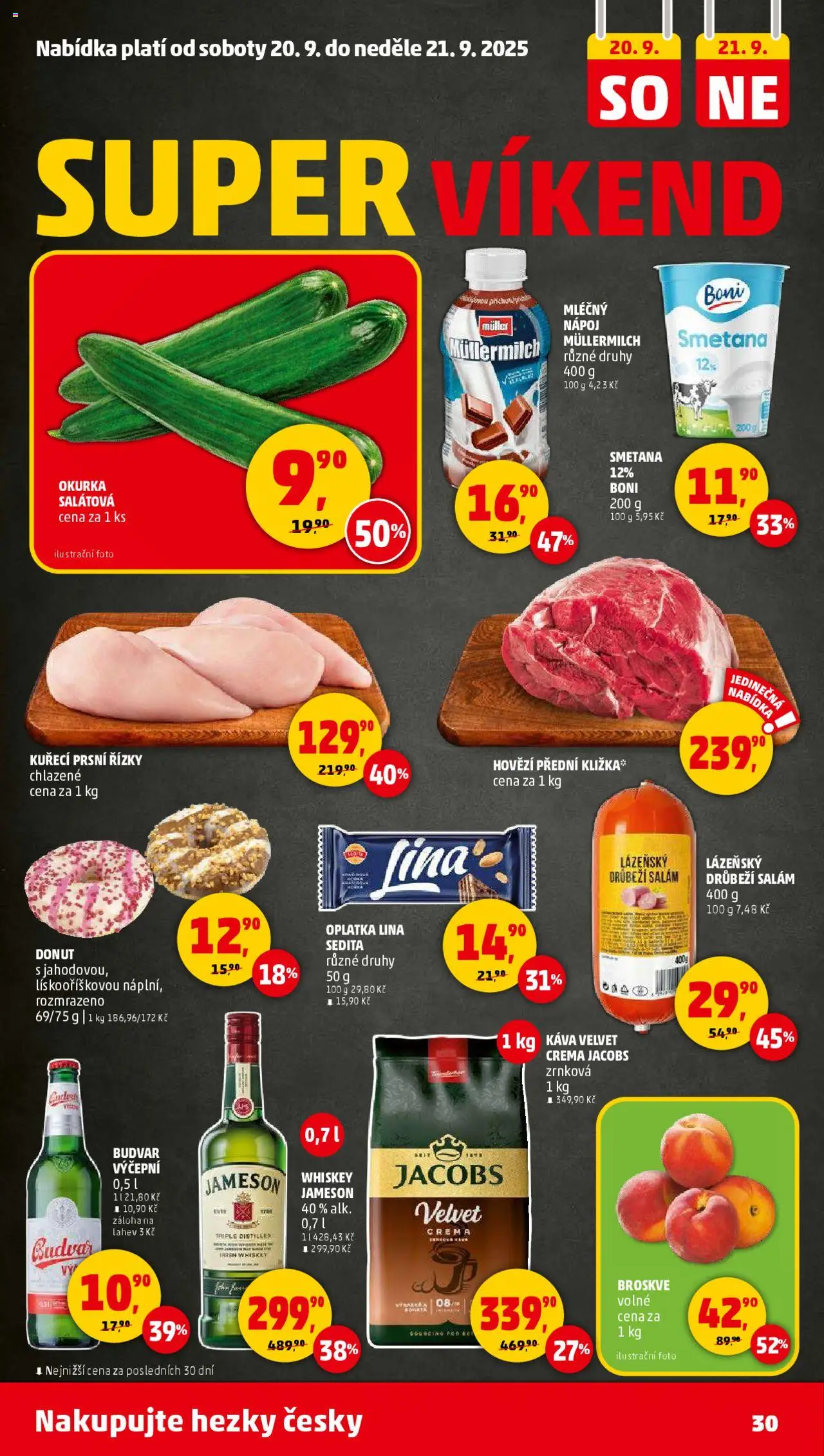 Penny Market leták - Čtvrtečník od 18.09.2025 | Strana: 30 | Produkty: Budvar, Jameson, Crema, Müllermilch