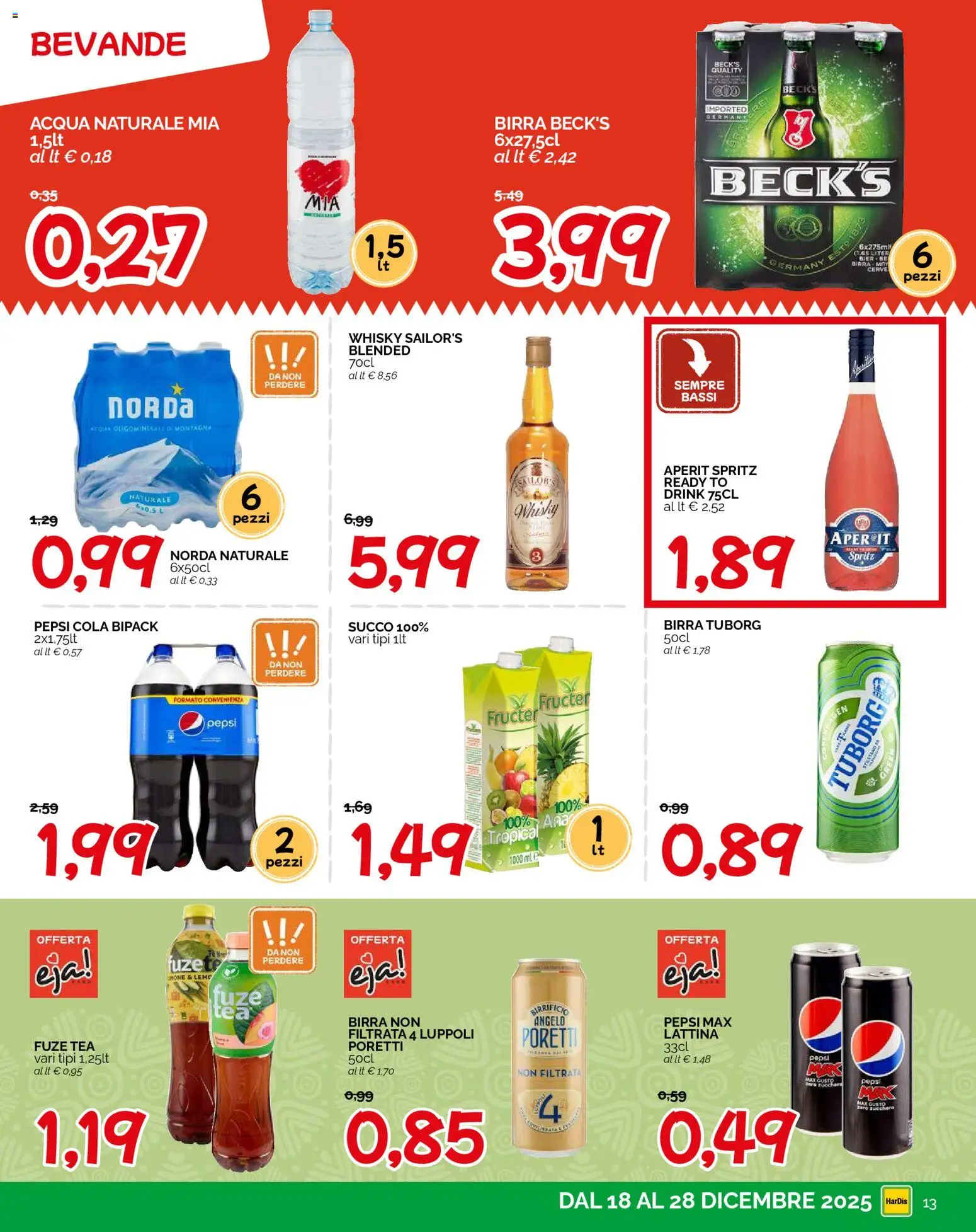Volantino HarDis del 18.12.2025 | Pagina: 13 | Prodotti: Succo, Acqua, Acqua naturale, Pepsi