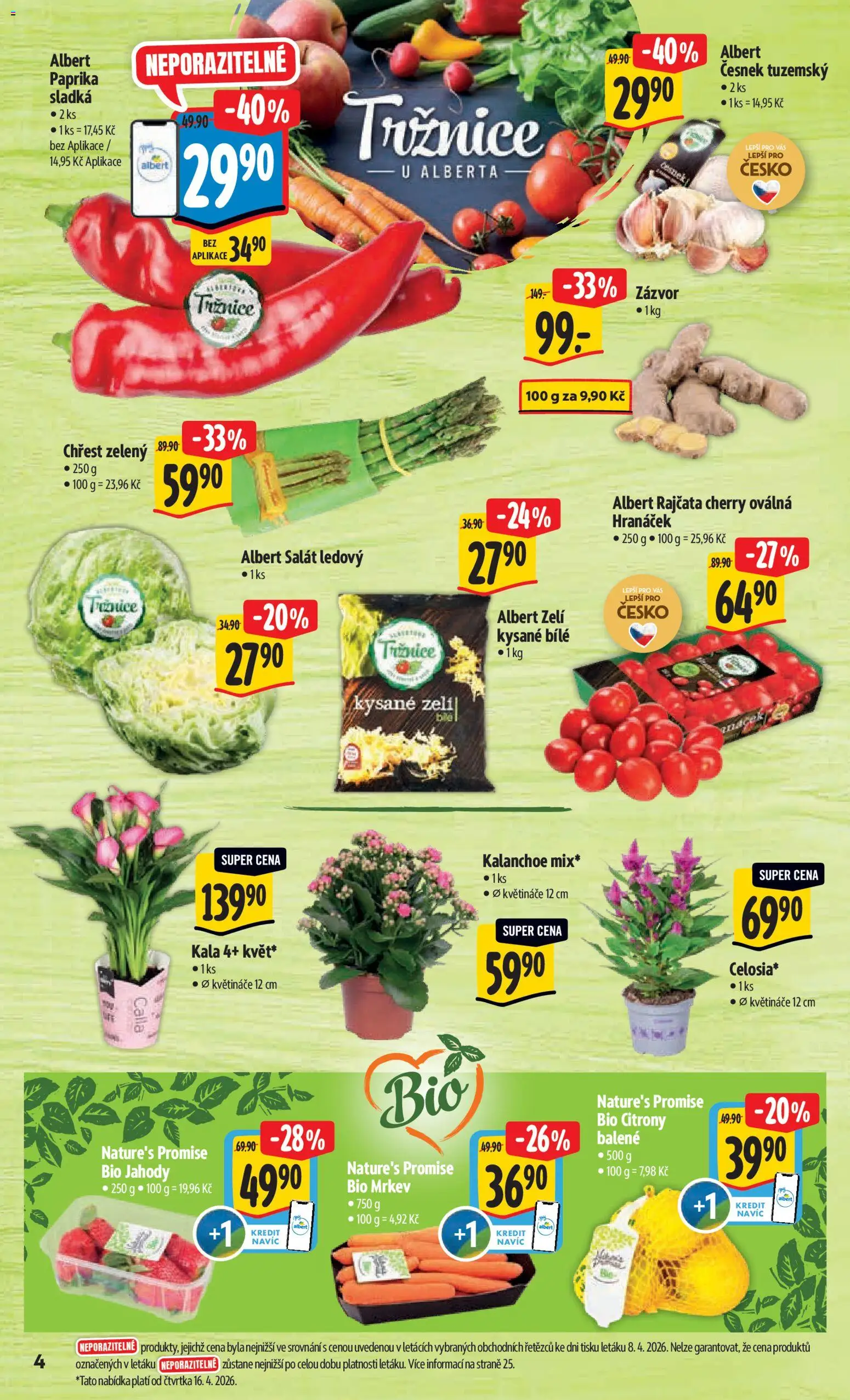 Albert leták - Hypermarket od 15.04.2026 | Strana: 10 | Produkty: Kalanchoe, Rajčata, Mrkev, Bio mrkev