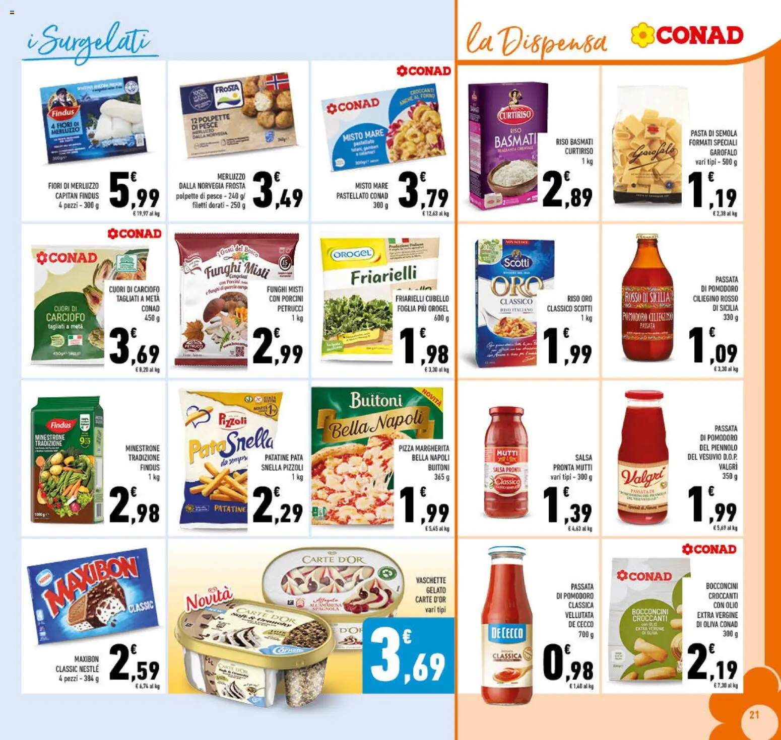 Volantino Conad del 25.03.2026 | Pagina: 21 | Prodotti: Minestrone, Gelato, Pomodoro, Pasta