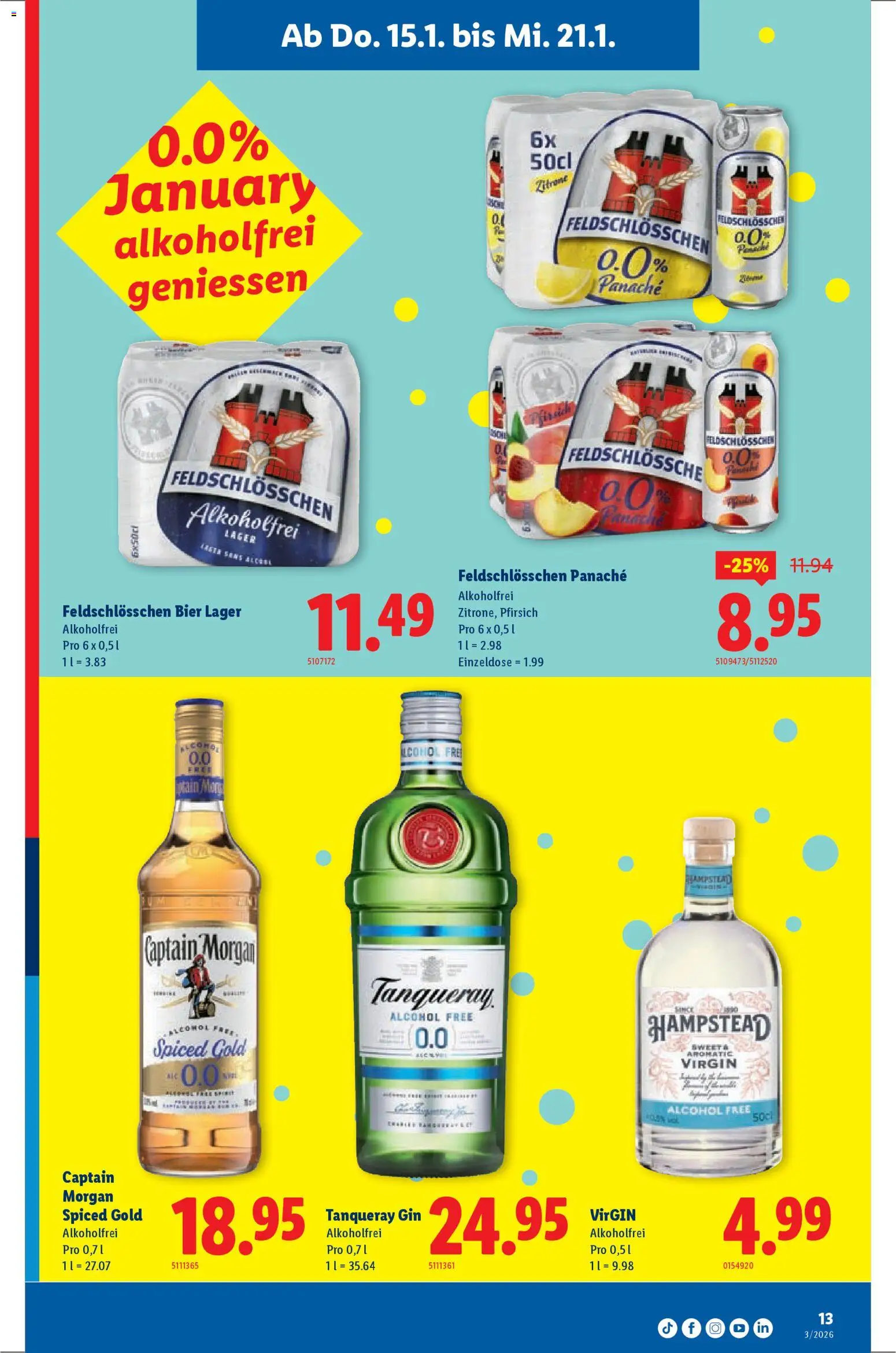 Lidl Aktionen – gültig ab 15.01.2026 | Seite: 13 | Produkte: Bier, Gin, Pfirsich, Zitrone