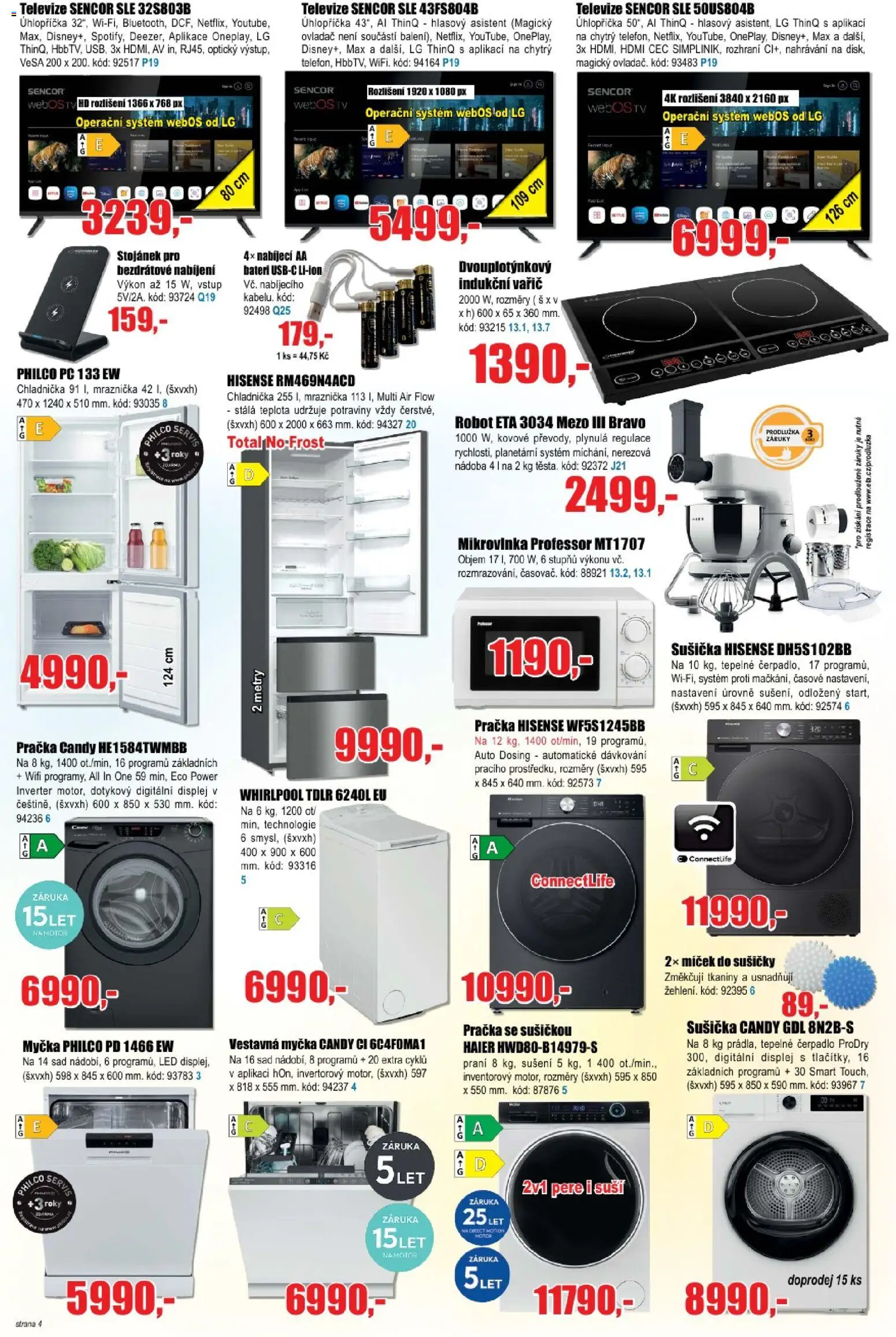 Eva supermarket leták od 07.01.2026 | Strana: 4 | Produkty: Myčka, Indukční vařič, Robot, Potraviny