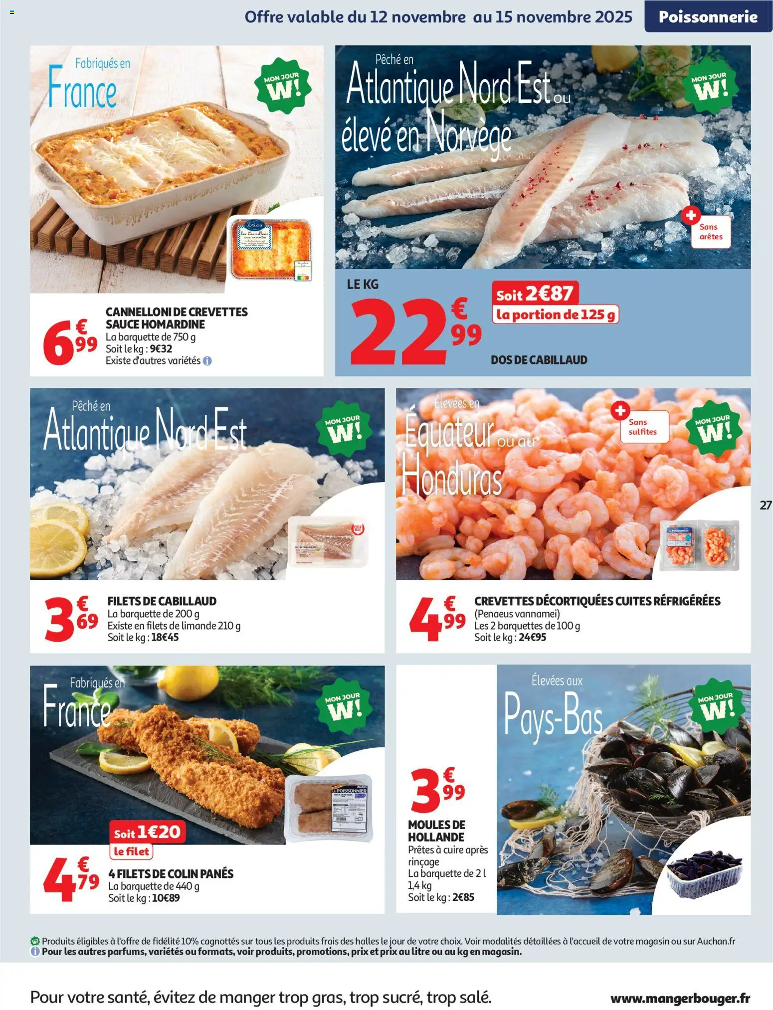 {H1} | Page: 27 | Produits: Moules de hollande, Pêche, Poissonnerie, Dos de cabillaud