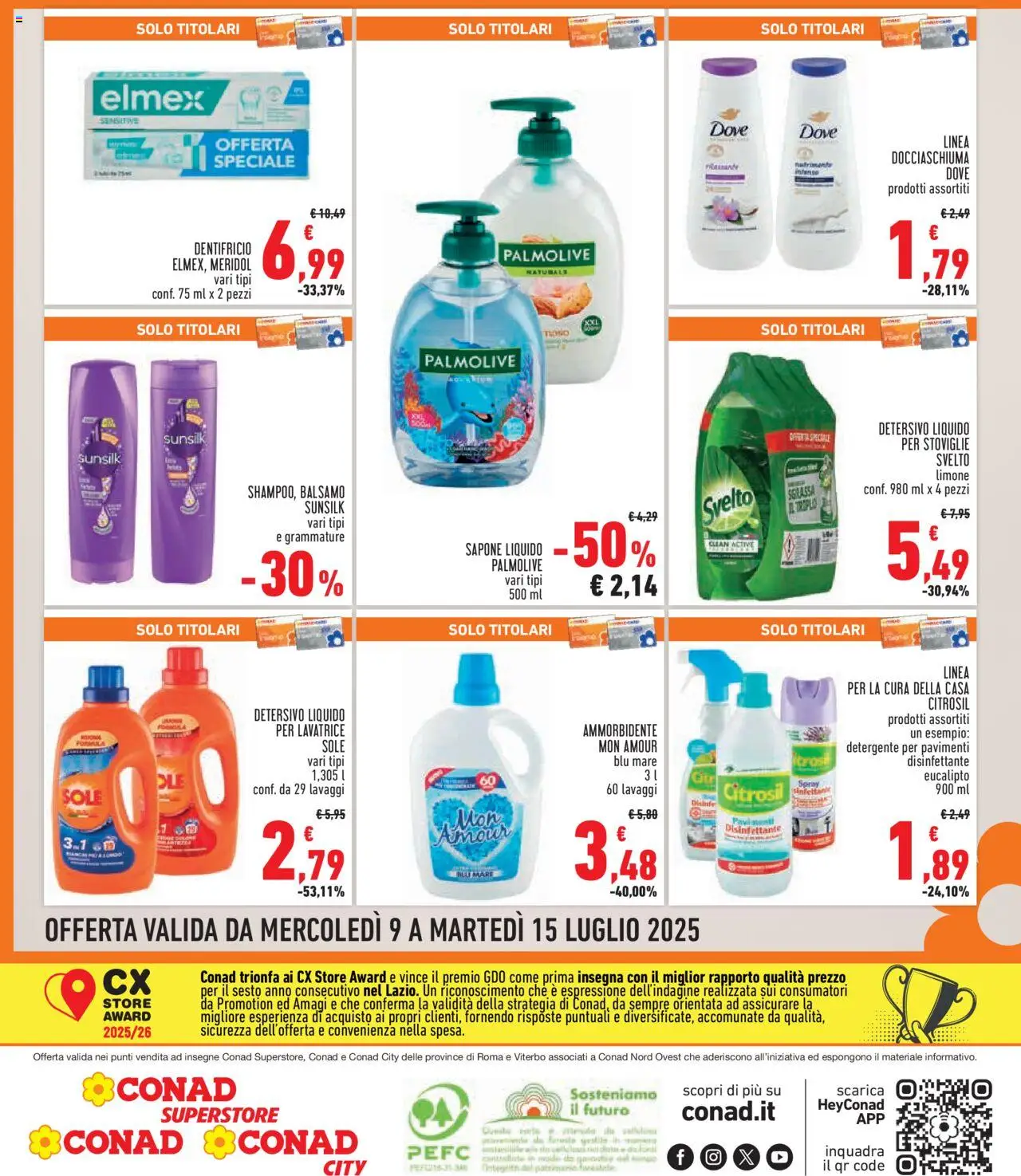 Volantino Conad del 09.07.2025 | Pagina: 8 | Prodotti: Sapone, Dentifricio, Ammorbidente, Lavatrice