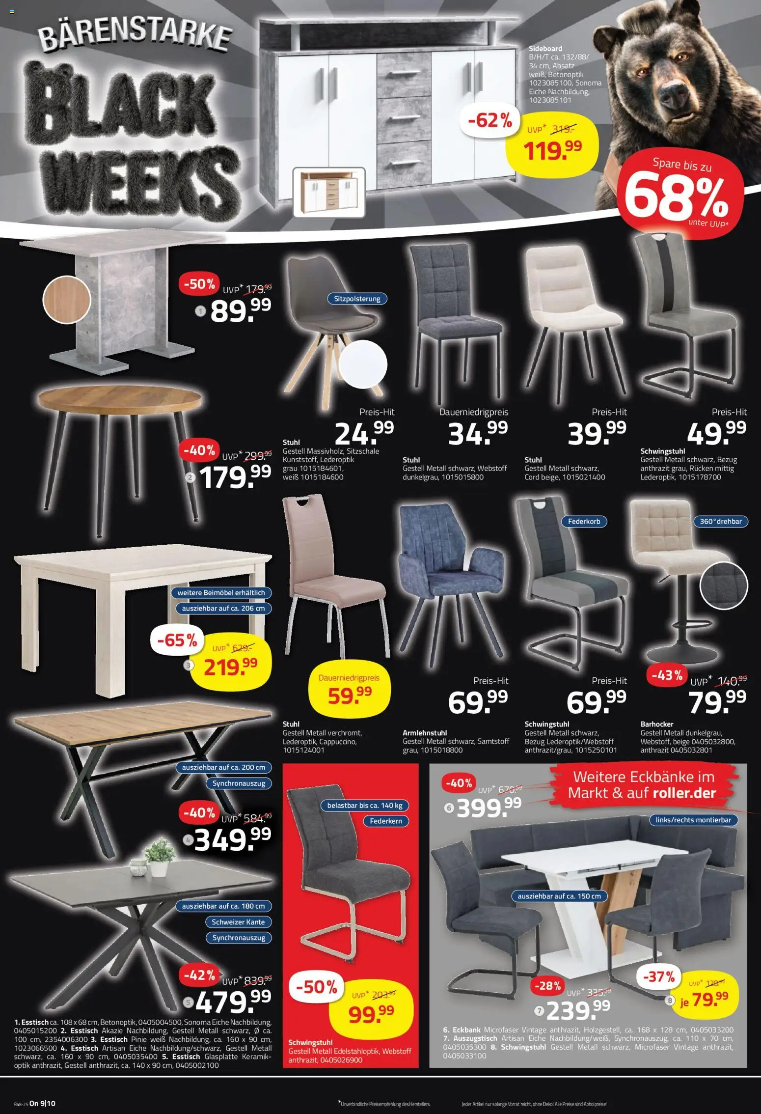 Roller - Black Friday – gültig ab 23.11.2025 | Seite: 10 | Produkte: Sideboard, Esstisch, Barhocker, Stuhl