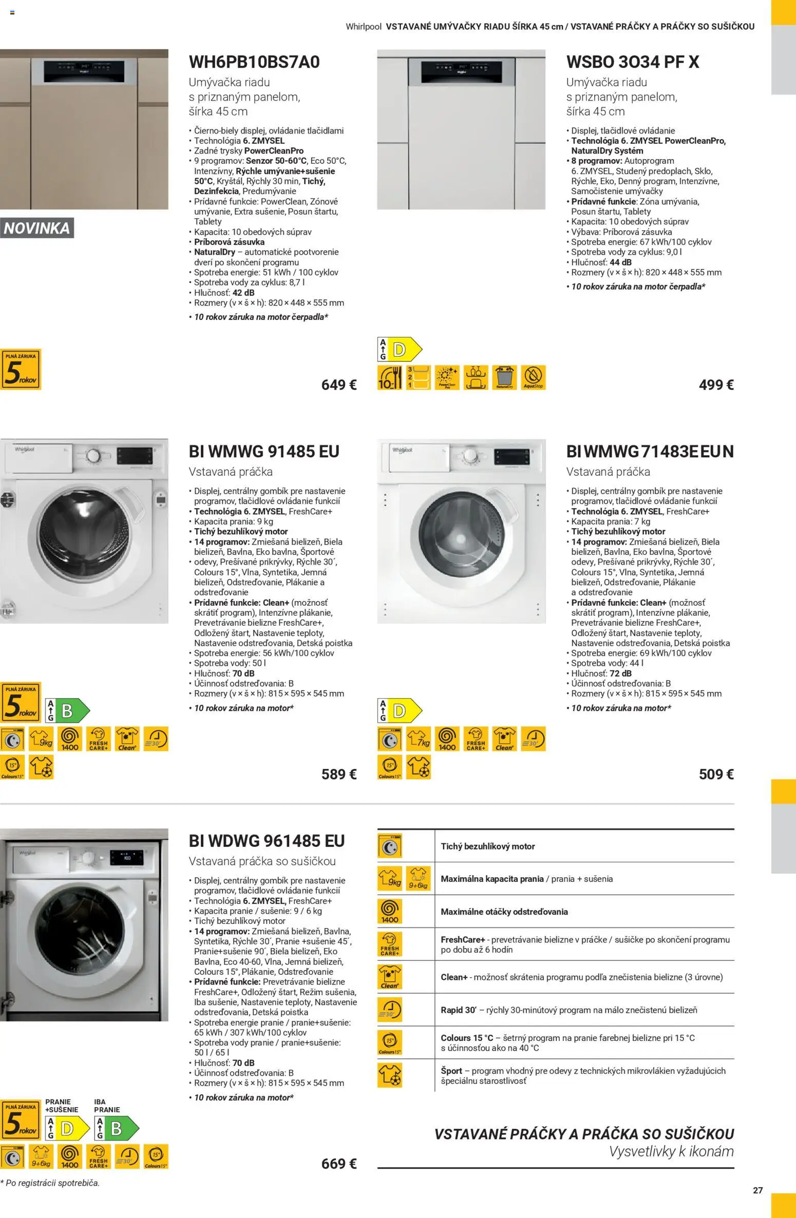 Nové Whirlpool akcie – leták je platný od 12.11.2025 | Strana: 27 | Produkty: Práčky, Umývačka riadu, Práčka so sušičkou, Práčka