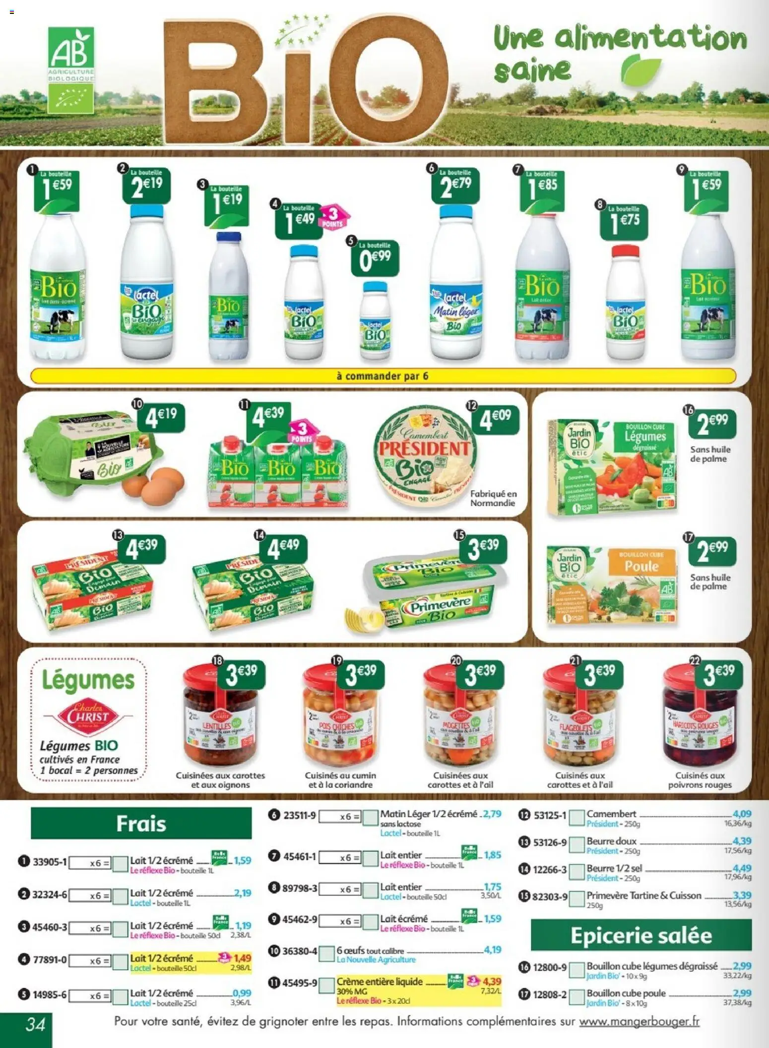 {H1} | Page: 34 | Produits: Lait, Œufs, Camembert, Crème