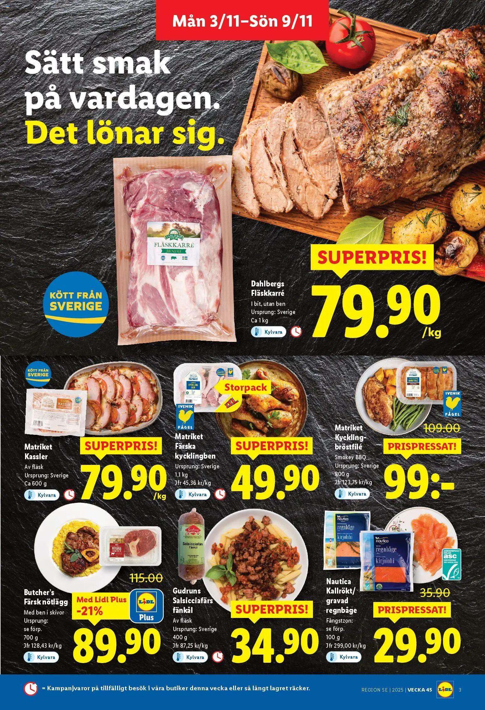 Lidl reklamblad aktuell från 03.11.2025 | Sida: 3 | Produkter: Kassler, Fläsk, Fänkål