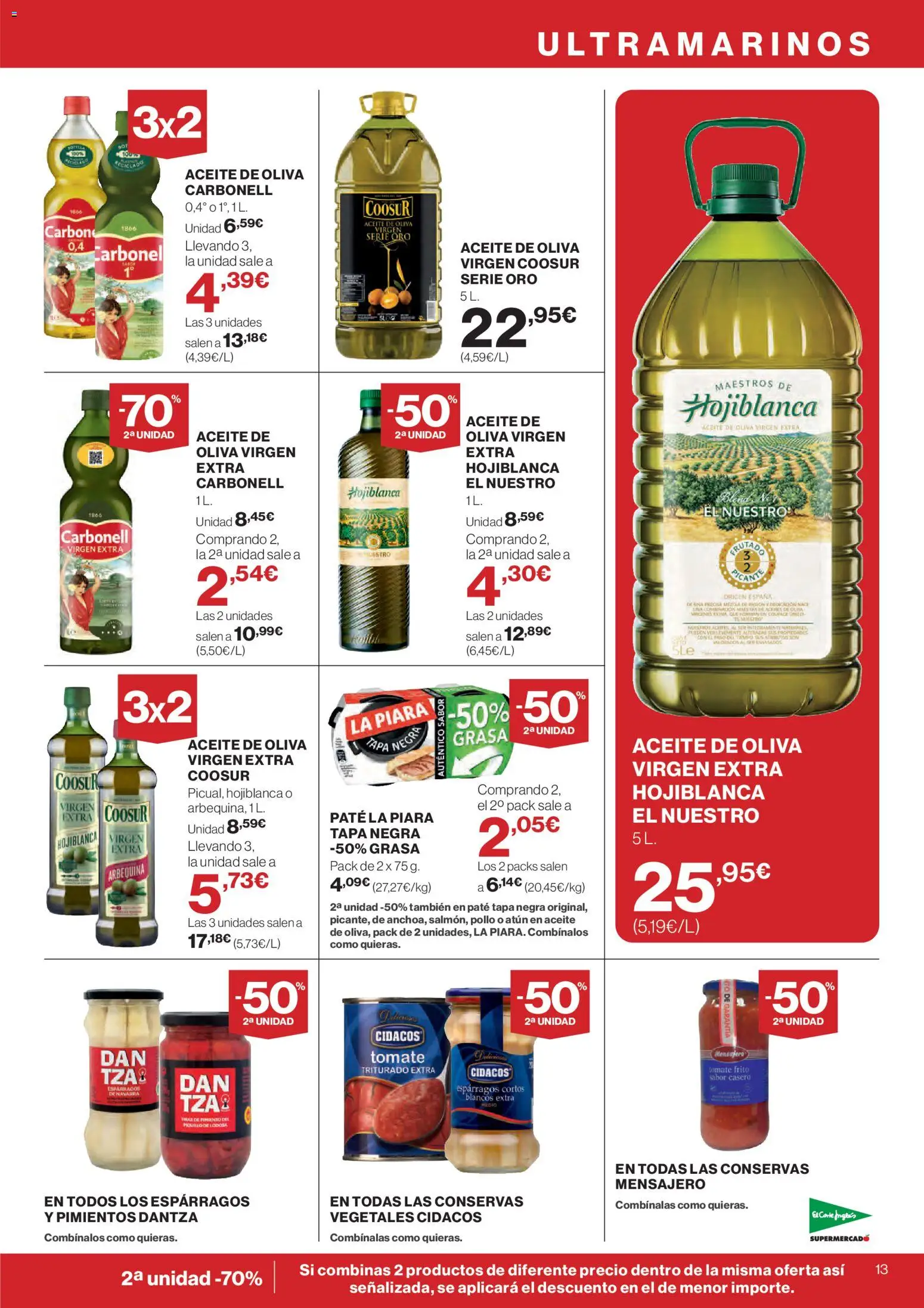 El Corte Inglés ofertas │ válido desde el 12.02.2026 | Página: 13 | Productos: Paté, Νερό καρύδας, Aceite de oliva, Aceite de oliva virgen extra