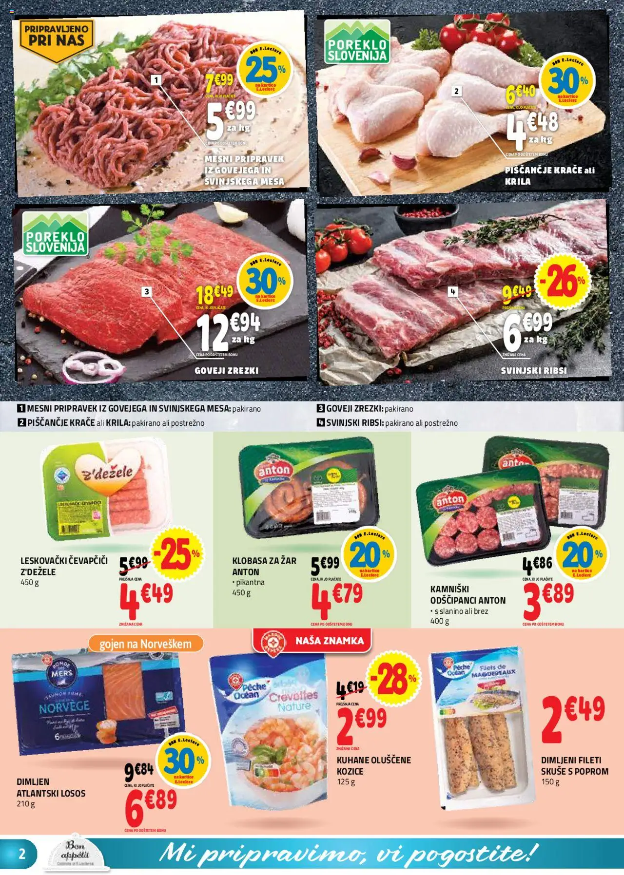 E.leclerc katalog │ velja od 30.07.2025 | Stran: 2 | Izdelki: Zar, Kozice, Losos, Zrezki
