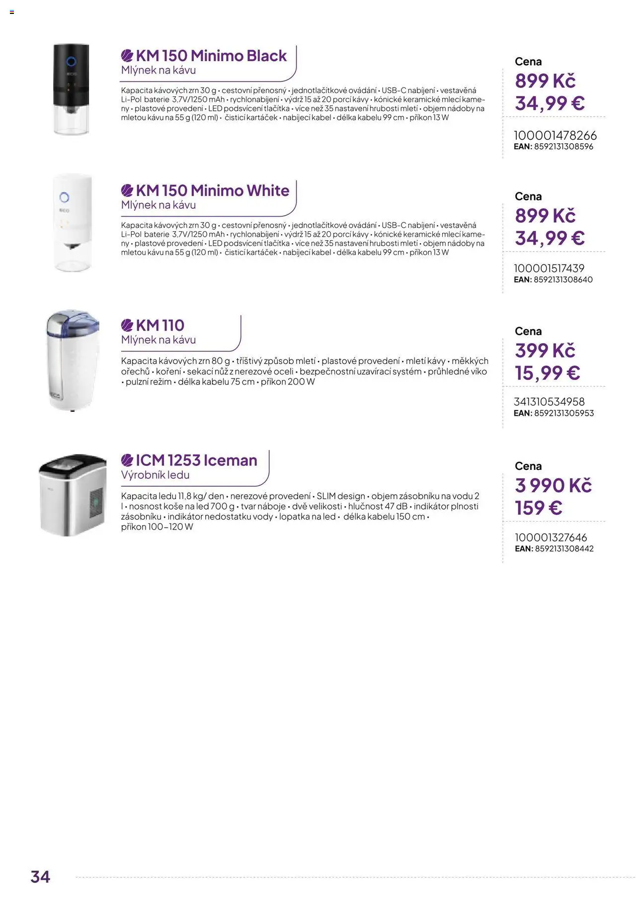 Expert elektro katalog - ECG - Malé domácí spotřebiče od 01.10.2024 | Strana: 34 | Produkty: Koření, Lopatka, Výrobník ledu, LED